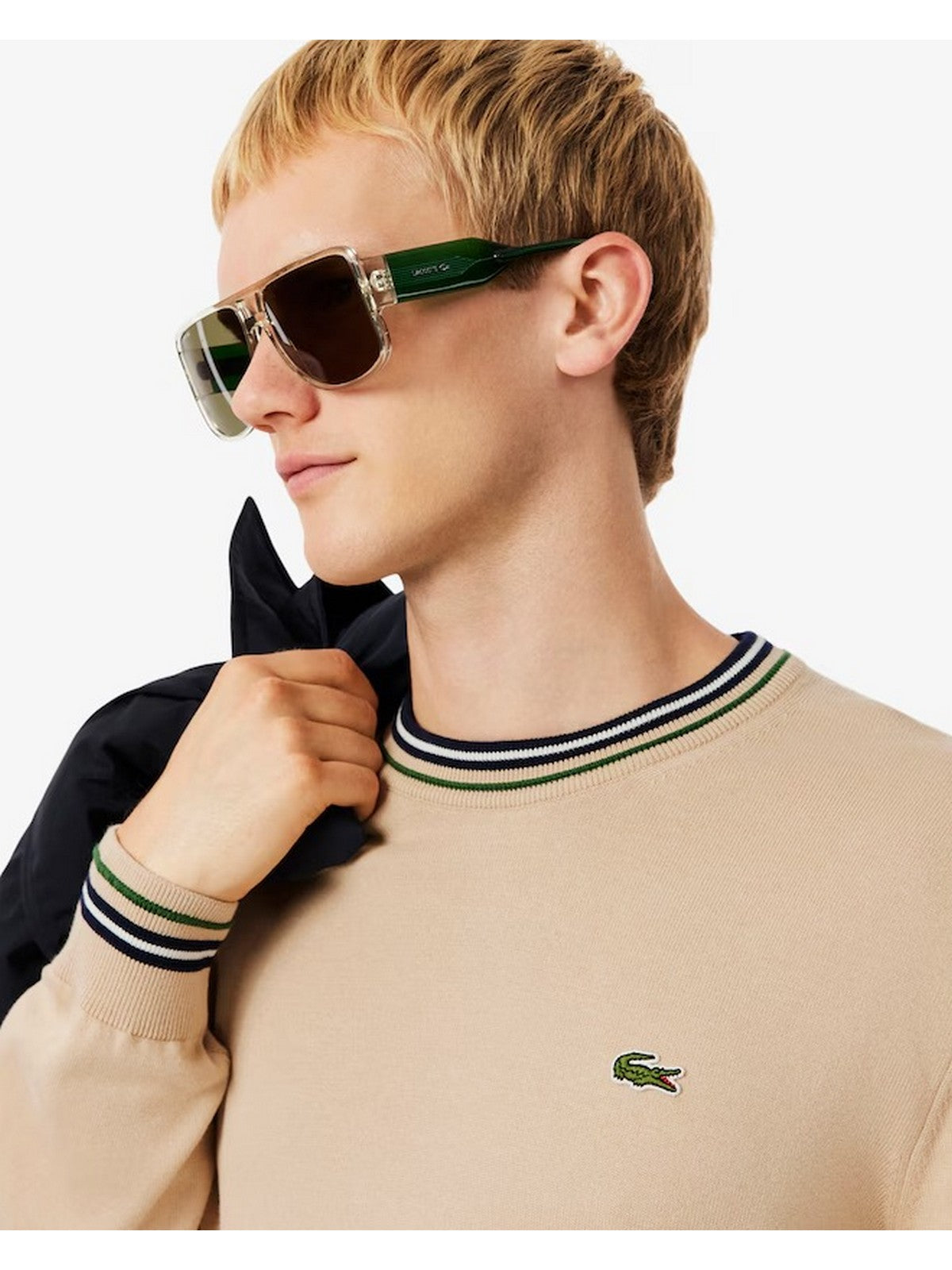 LACOSTE Maglione Uomo AH5158 DV0 BEIGE/BLU NAVY gioboutiqueweb