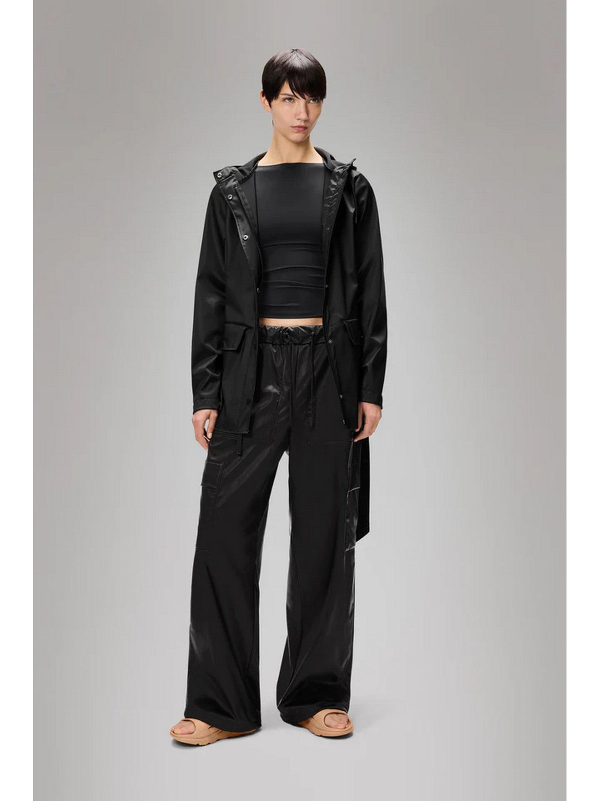RAINS Giubbino Donna Curve Jacket W3 12100 84 Black Grain Nero