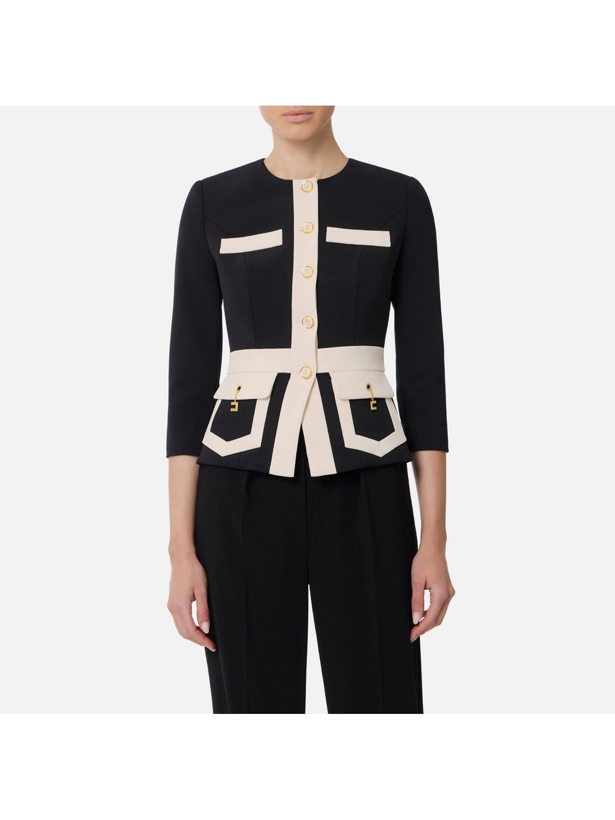 ELISABETTA FRANCHI Giacca Donna GIT0156E2 EF3 NERO/MILK gioboutiqueweb