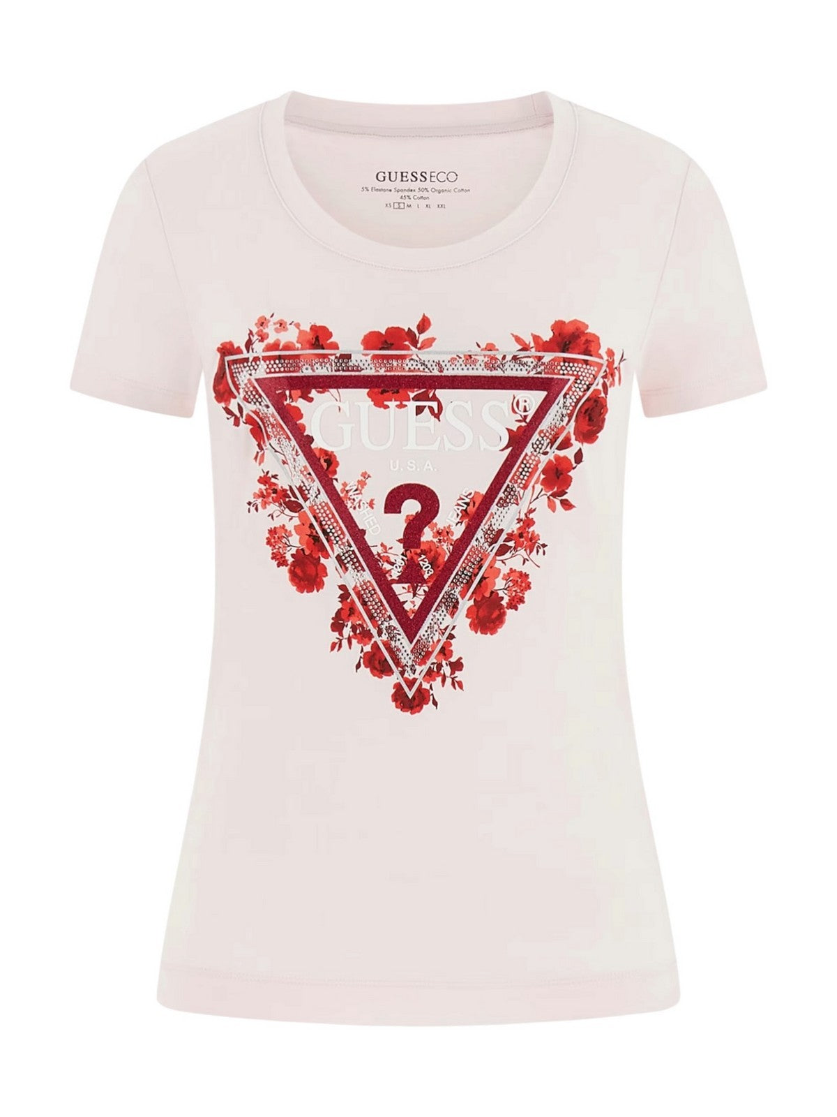 GUESS T-shirt Donna SS CN FLOWERS TRIANGLE TEE W6RI23 J1314 A627 DELICATE PINK