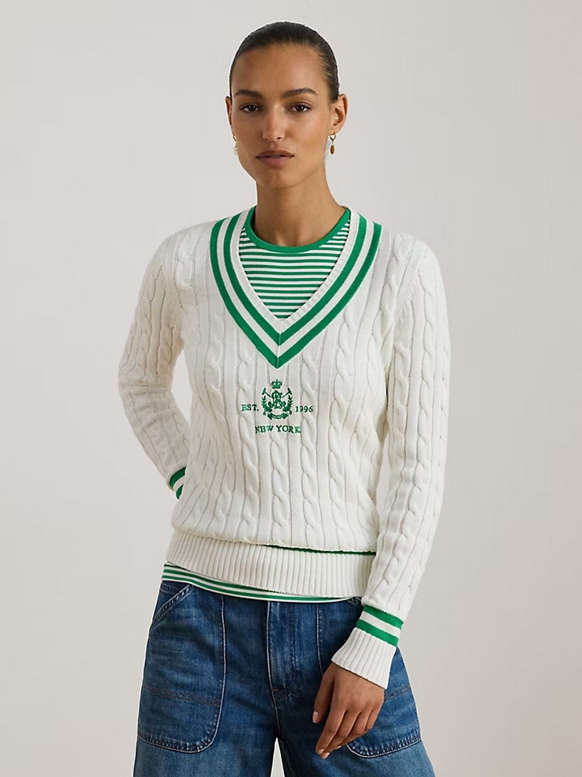 LAUREN RALPH LAUREN Maglia Donna MEREN-LONG SLEEVE-PULLOVER 200P07026 001 WHITE/STEM