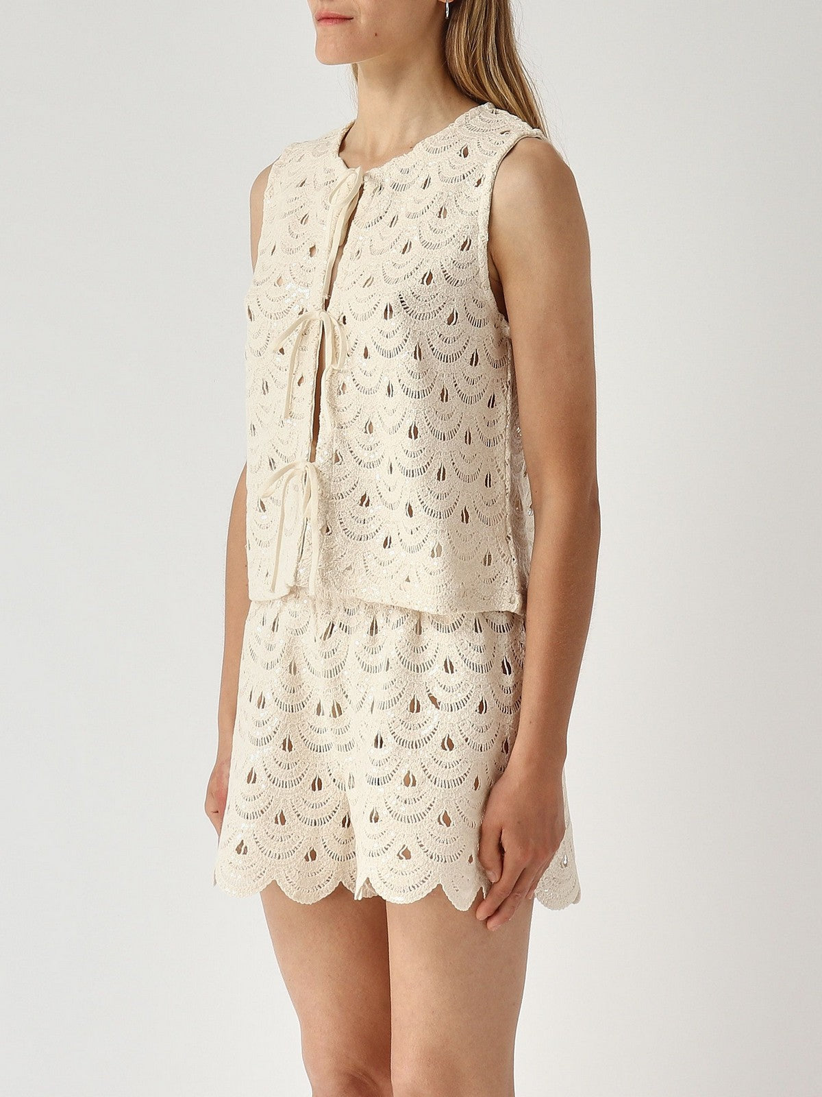 MC2 SAINT BARTH Gilet Donna VELMA 01719L CROCHET SHELL PAILLETTES 10