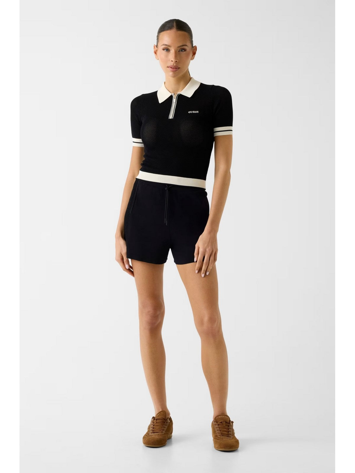 GUESS SPORT Polo Donna GABRY SS CROPPED POLO SWTR V6GR04 Z0725 JBLK Jet Black A996
