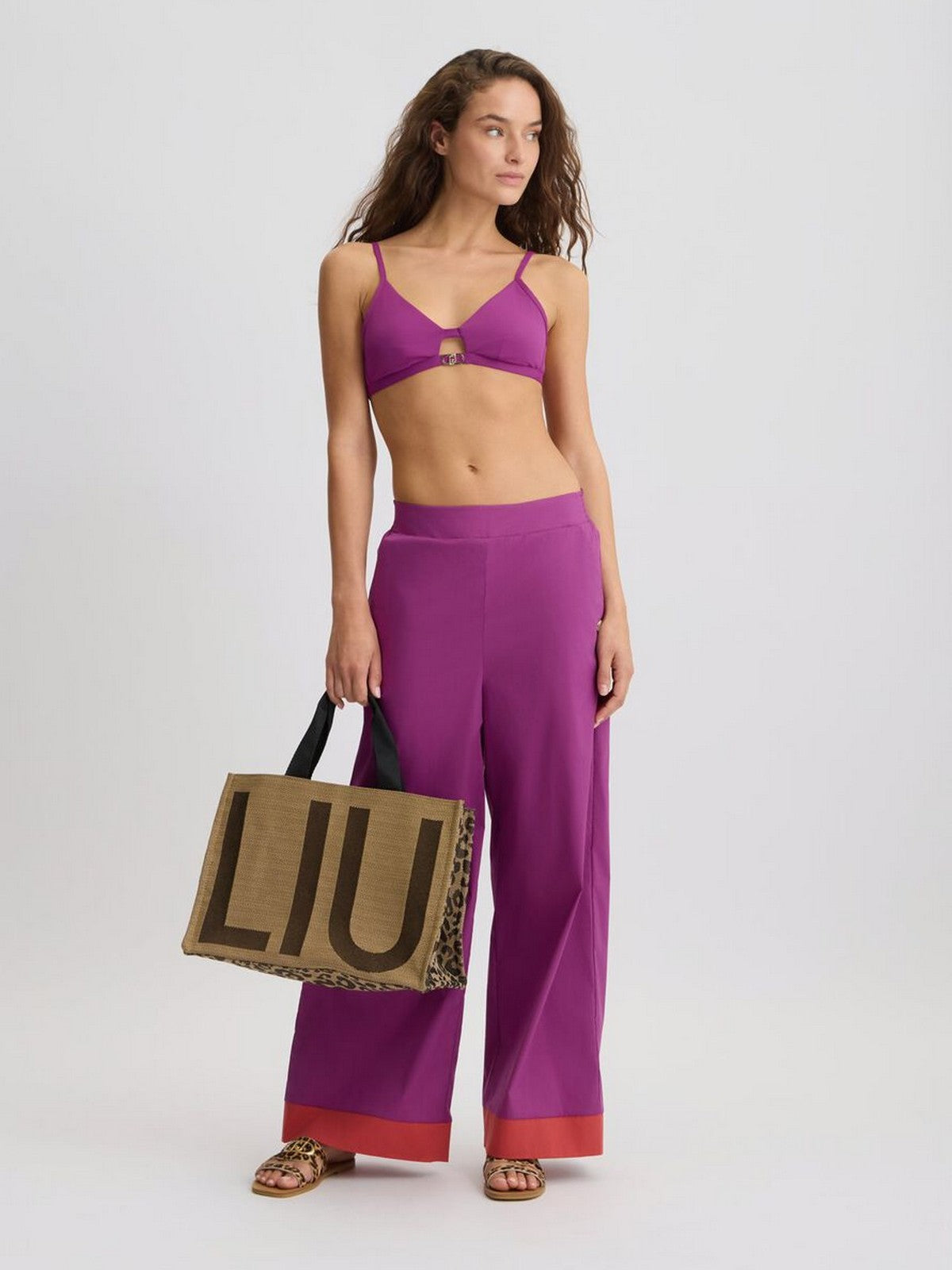 LIU JO BEACHWEAR Pantalone Donna VA5065TS330 C3649 Hollyhock/rosso argi gioboutiqueweb