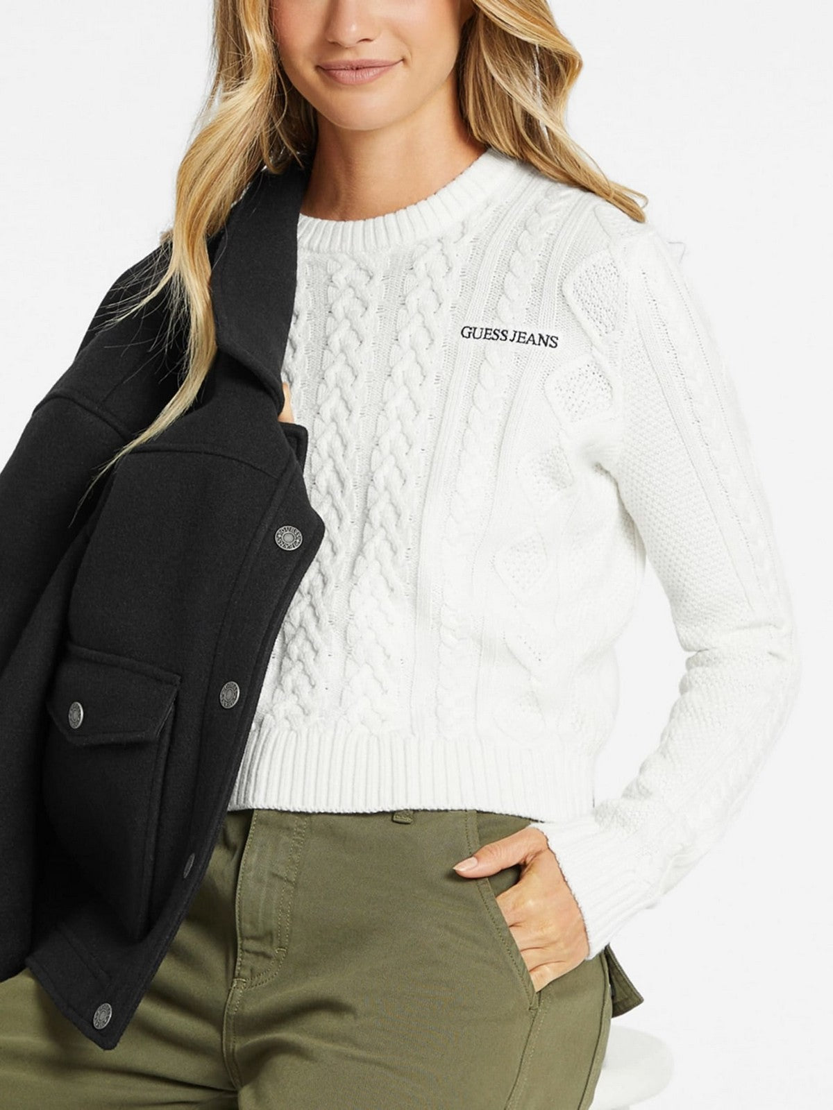 Deviner Maglione femme gj ls cn câble SWR W4BR13 Z3hn2 G293 White