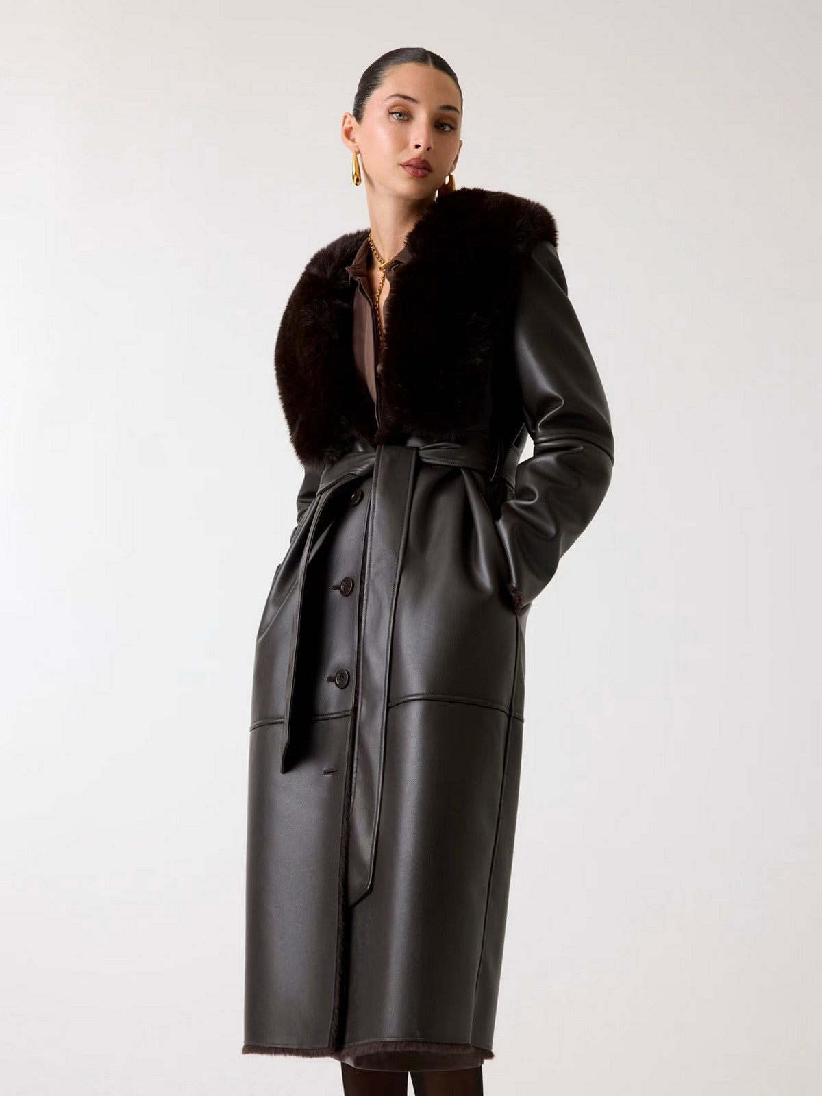 MARCIANO Cappotto Donna ZOEY FAUX LEATHER COAT 5BGL42 7387A G1DL CHOCOLATE BROWNIE