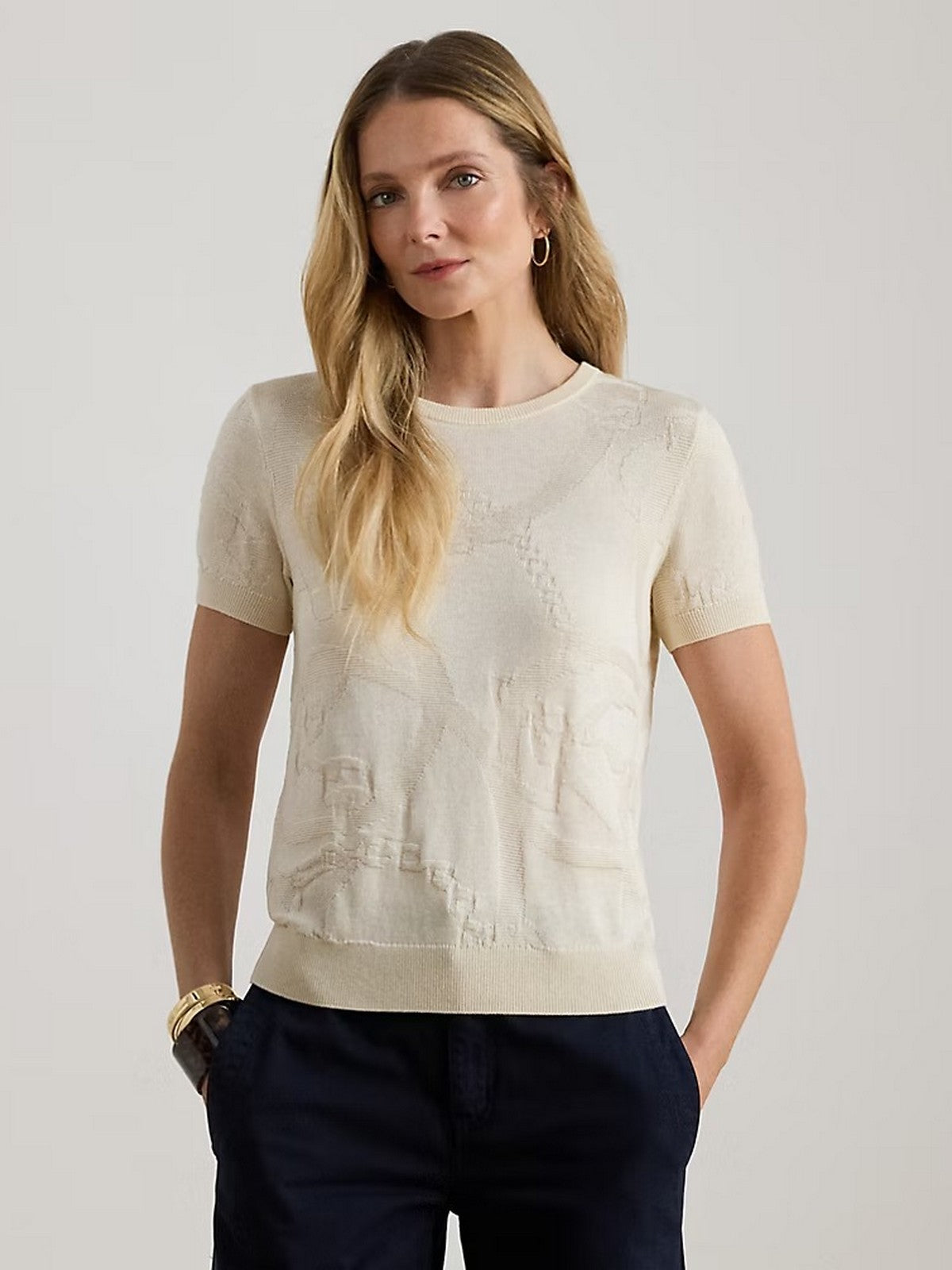 LAUREN RALPH LAUREN Maglia Donna EYELAH-SHORT SLEEVE-PULLOVER 200P03475 001 MASCARPONE CREAM