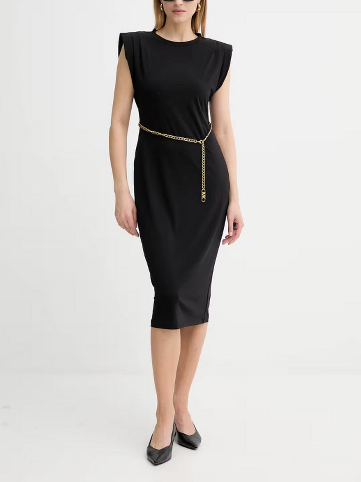 Michael Kors Damenkleid PLT SHDR CHN BLT MIDIDRS MT5831SH6J 001 Schwarz