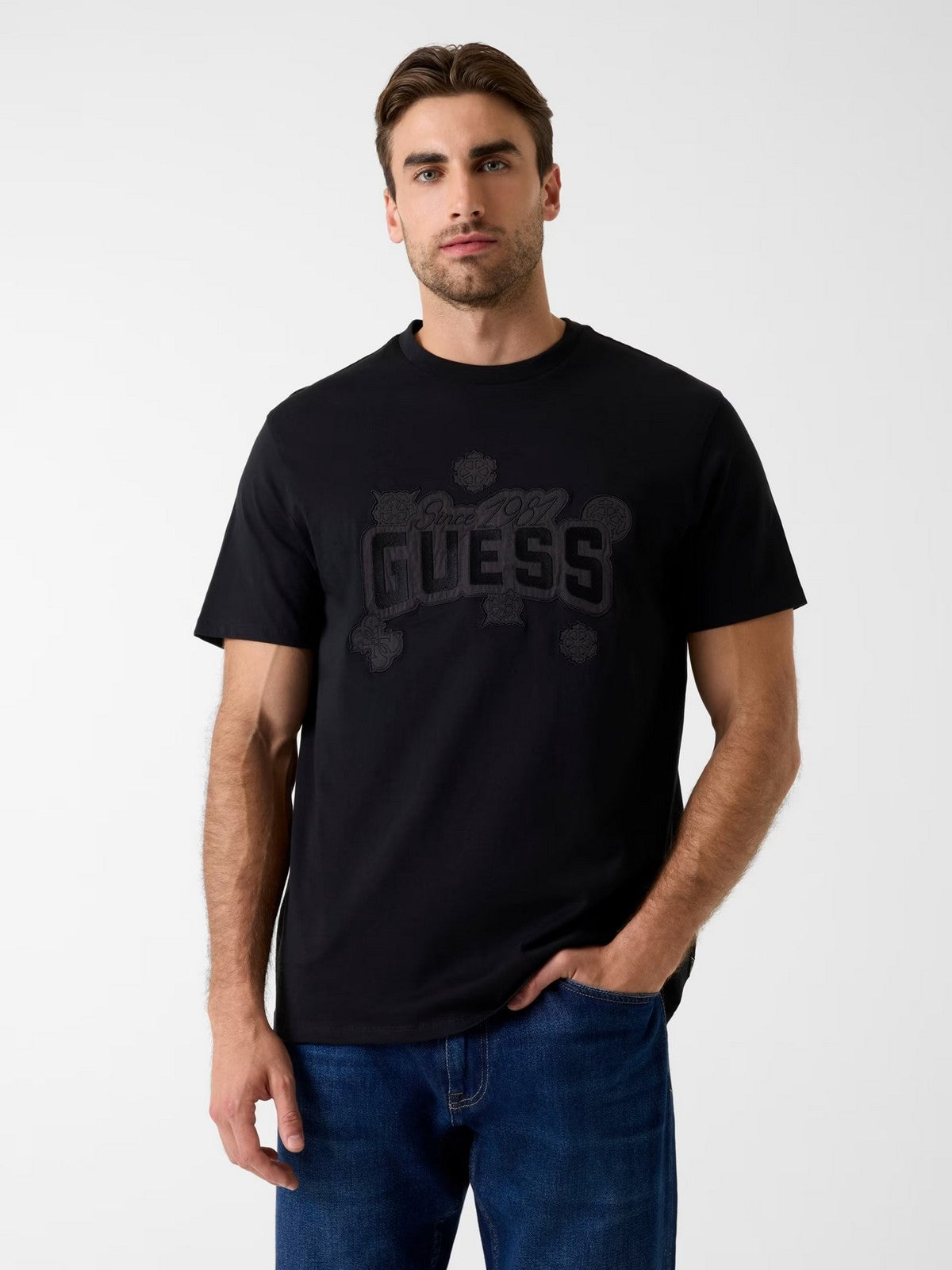 GUESS T-shirt Uomo SS BSC PEONY STITCH TEE M6RI04 I3Z14 JBLK Jet Black A996
