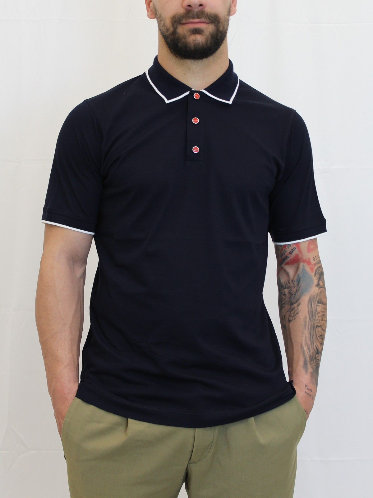 KITON Polo Uomo UMK1369A0012002 BLUE/WHITE Blu gioboutiqueweb