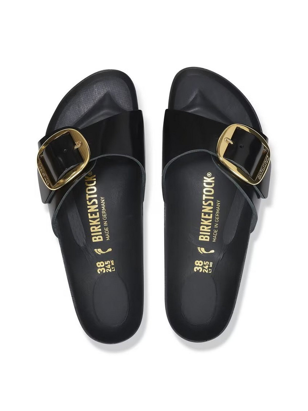 BIRKENSTOCK Sandalo Donna Madrid Big Buckle shine black, Natural Leather 1022650 Nero