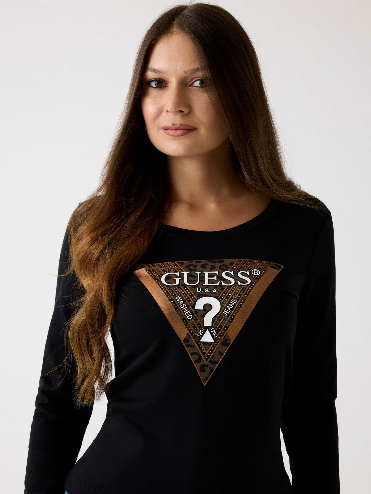 GUESS T-shirt Donna LS CN LEO TRIANGLE TEE W5BI75 J1314 JBLK Jet Black A996