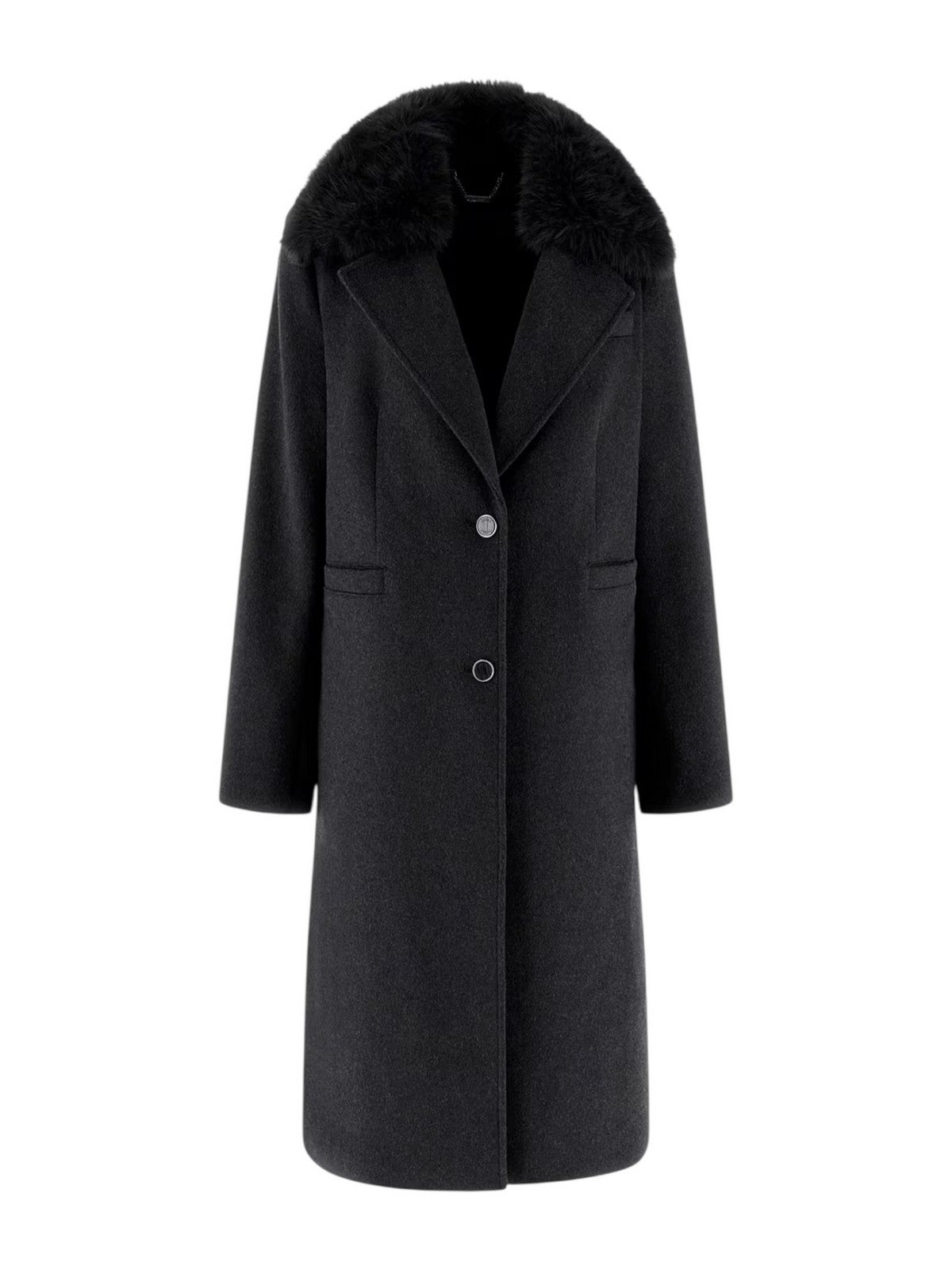 GUESS Cappotto Donna KAROLE FUR COLLAR COAT W5BL19 W2642 H901 DARK HEATHER GREY