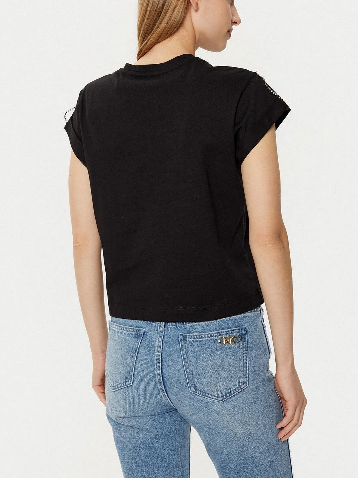 GUESS T-shirt Donna SS CN SLEEVES STRASS DETAIL W5RI06 I3Z14 JBLK Nero gioboutiqueweb