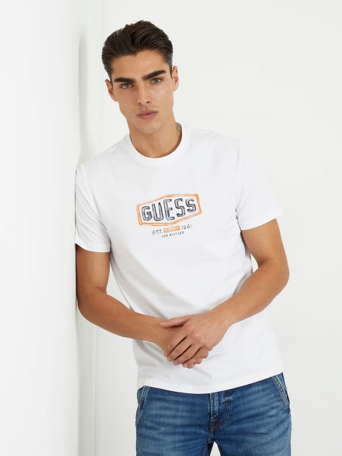 GUESS T-Shirt e Polo Uomo SS CN GUESS BOX CRAC M4RI33 J1314 G011 Bianco gioboutiqueweb
