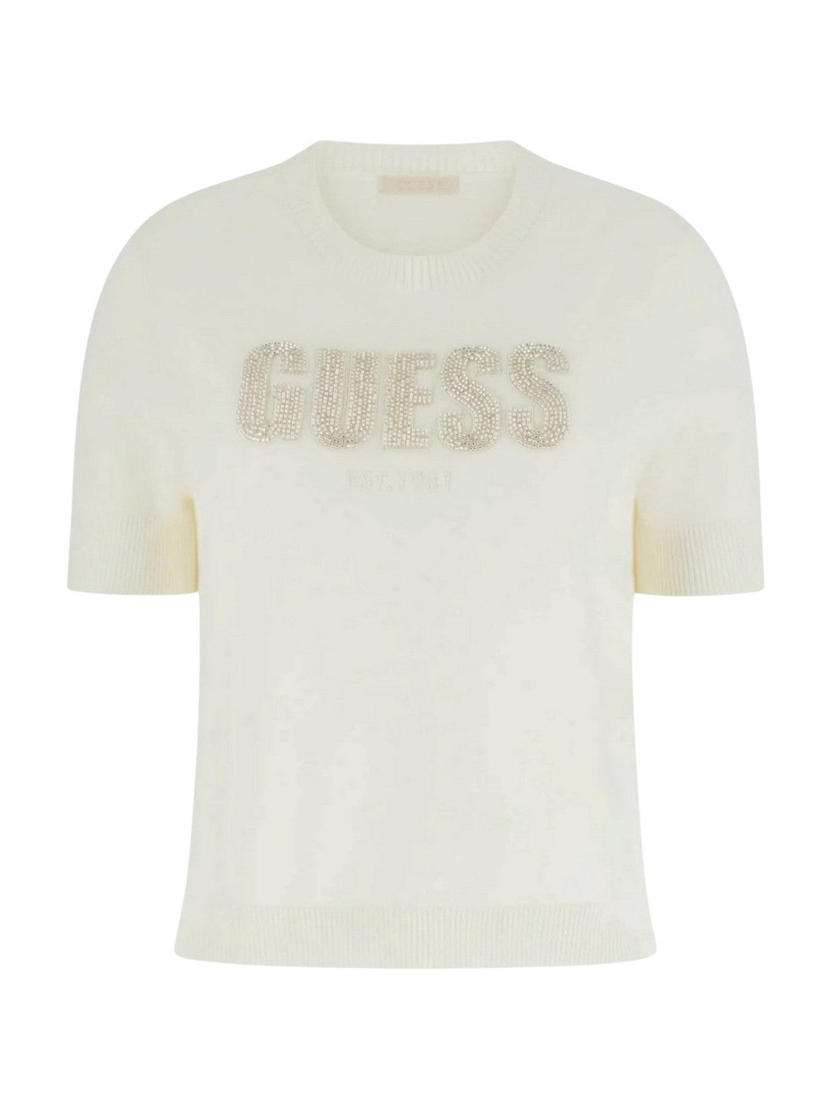 GUESS T-shirt Donna SS CN NORAH LOGO SWTR W6RR47 Z2NQ2 G012 CREAM WHITE