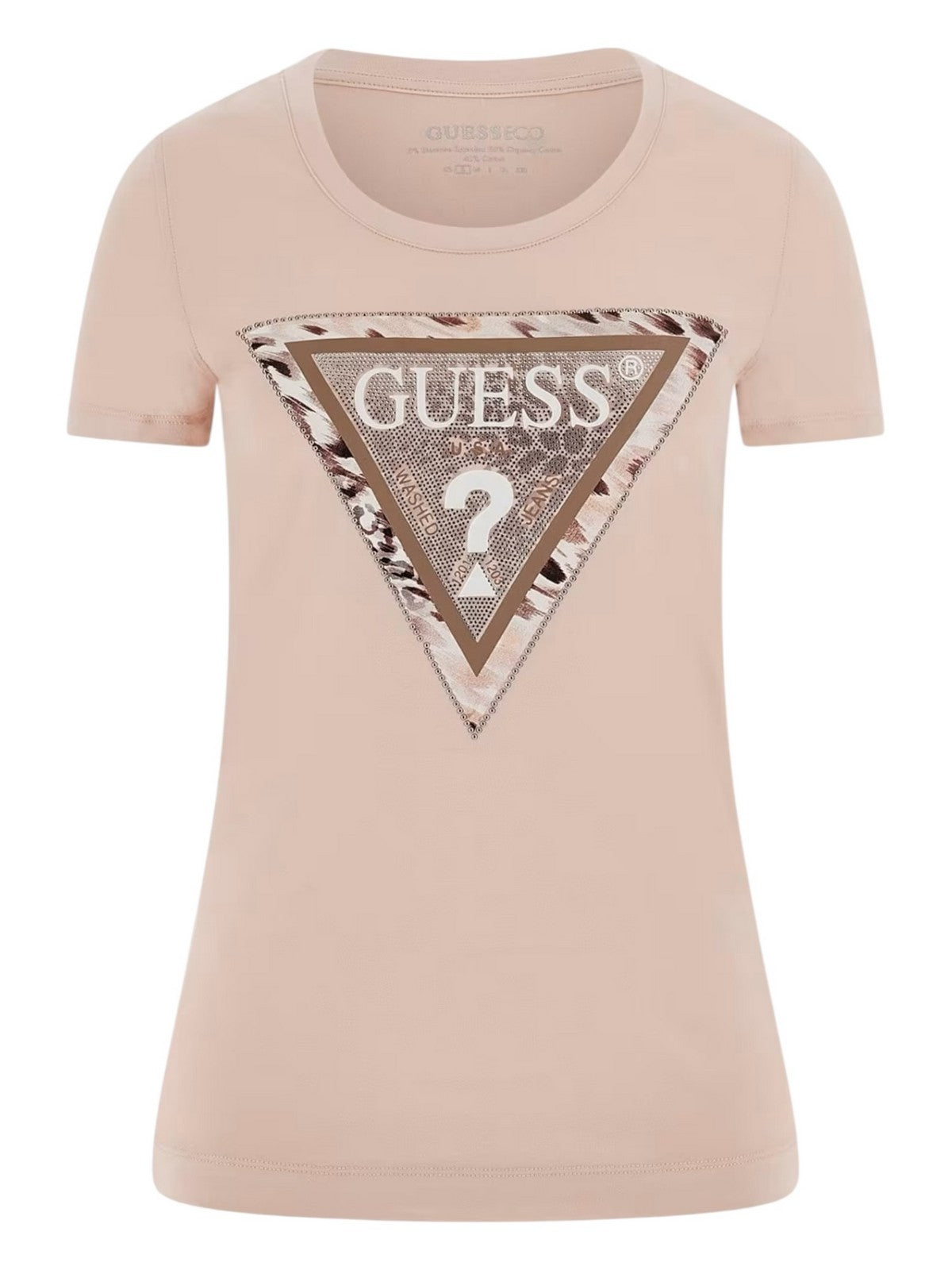 GUESS T-shirt Donna SS CN CHEETA LOGO TRIANGLE TEE W5RI22 J1314 G6O3 Rosa gioboutiqueweb