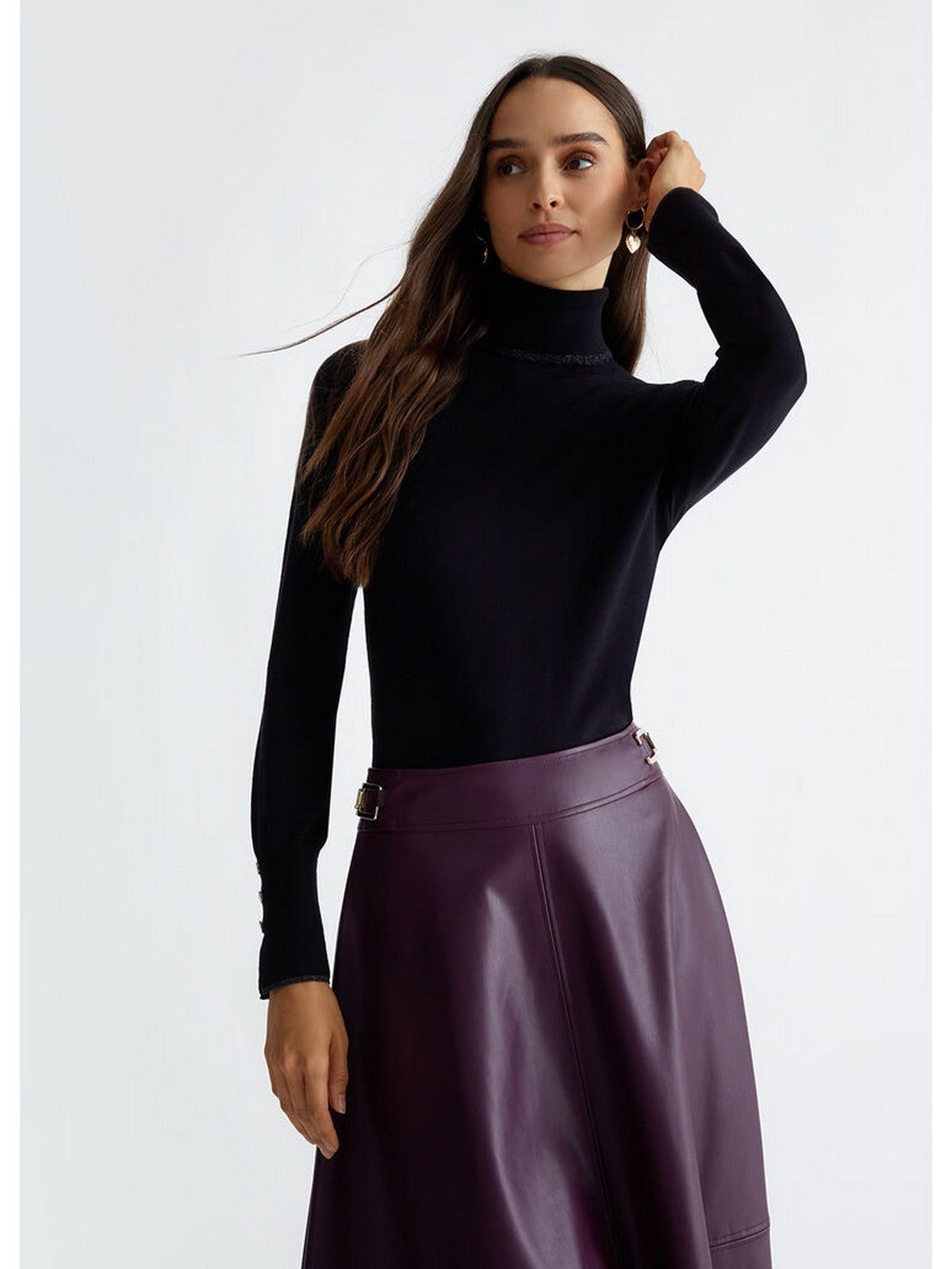 LIU JO WHITE Maglione dolcevita Donna WF4008MS49I 22222 Nero gioboutiqueweb