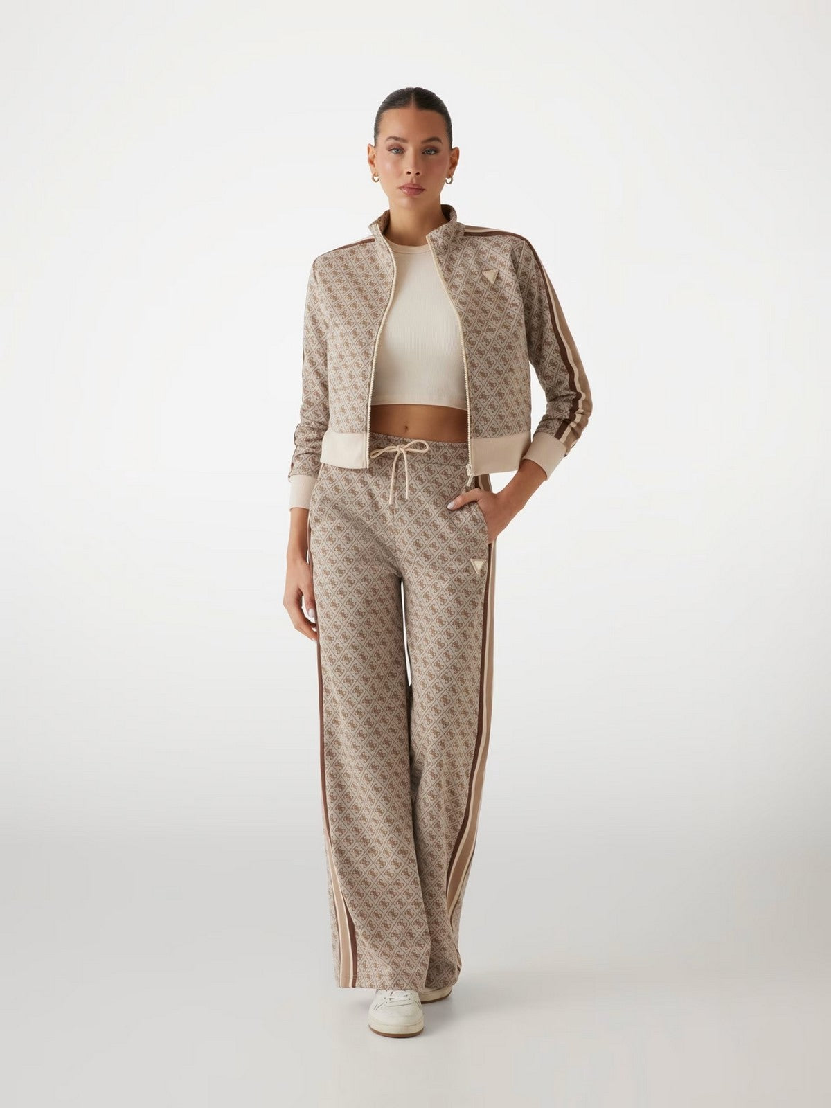 GUESS SPORT Felpa Donna JEAN G LOGO FULL ZIP V5RQ03 KCO90 FN4T Beige gioboutiqueweb