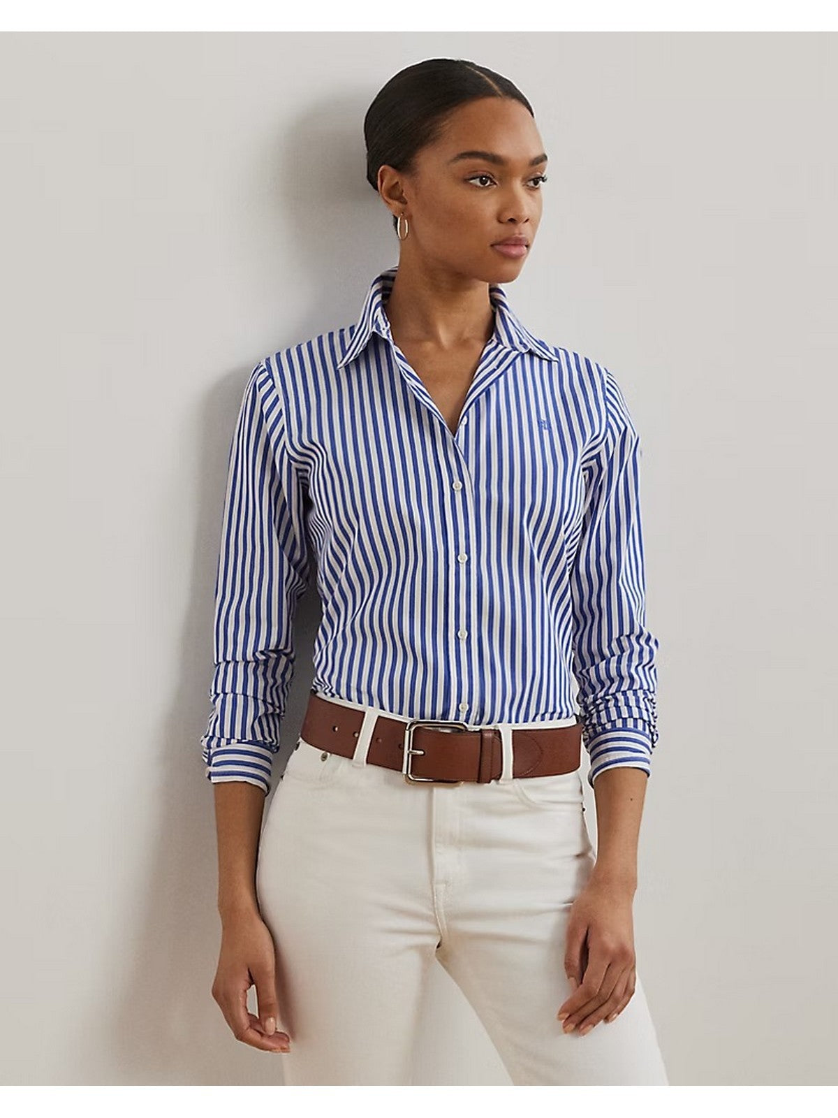 LAUREN RALPH LAUREN Camicia Donna JAMELKO-LONG SLEEVE-BUTTON FRONT SHIRT 200970765 001 LAPIS BLUE/WHITE