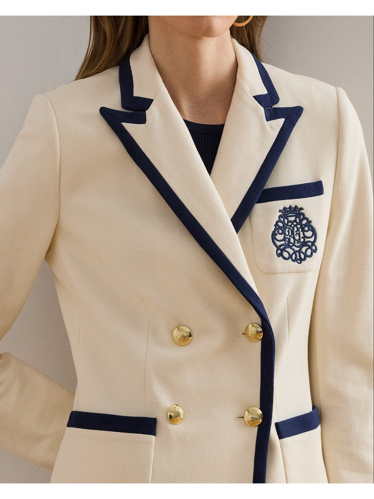 LAUREN RALPH LAUREN Giacca Donna KNIT-BLAZER/SPORT COAT 200P09081 001 MASCARPONE CREAM/REFINED NAVY