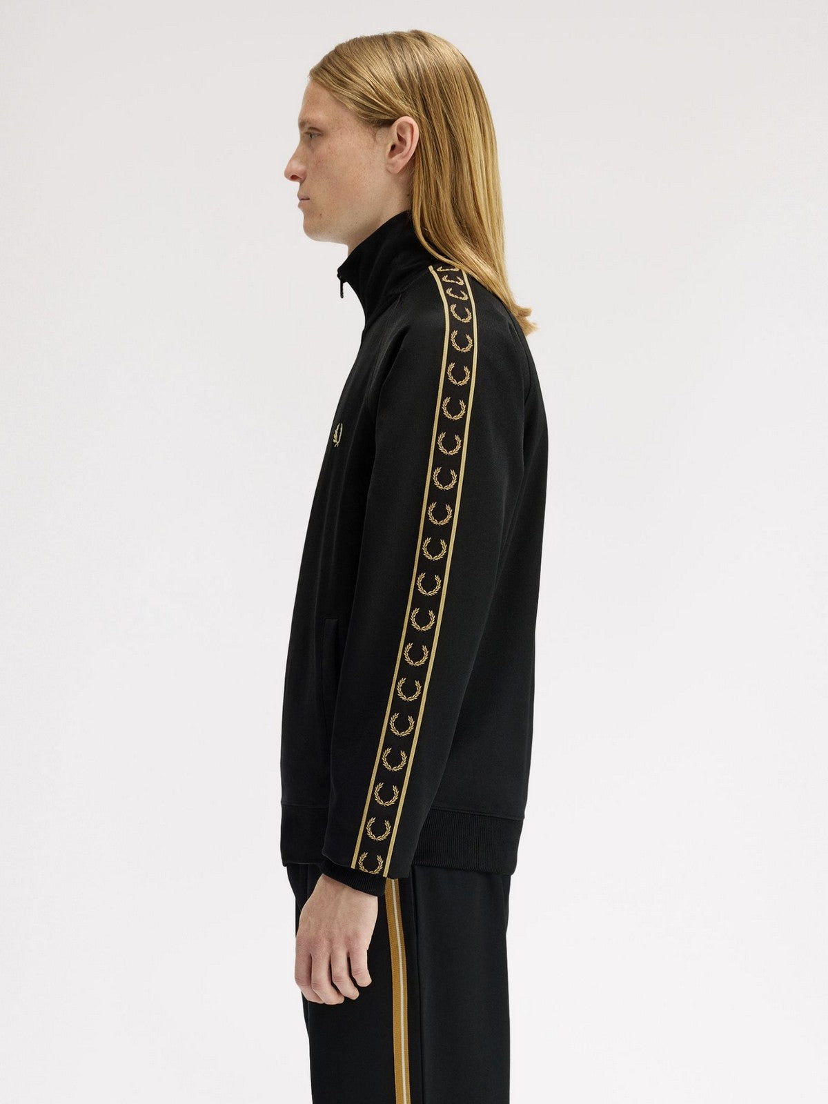 FRED PERRY Felpa Uomo FP CONTRAST TAPE TRACK JACKET FP-J5557-57 90A BLACK/CHAMPAGNE