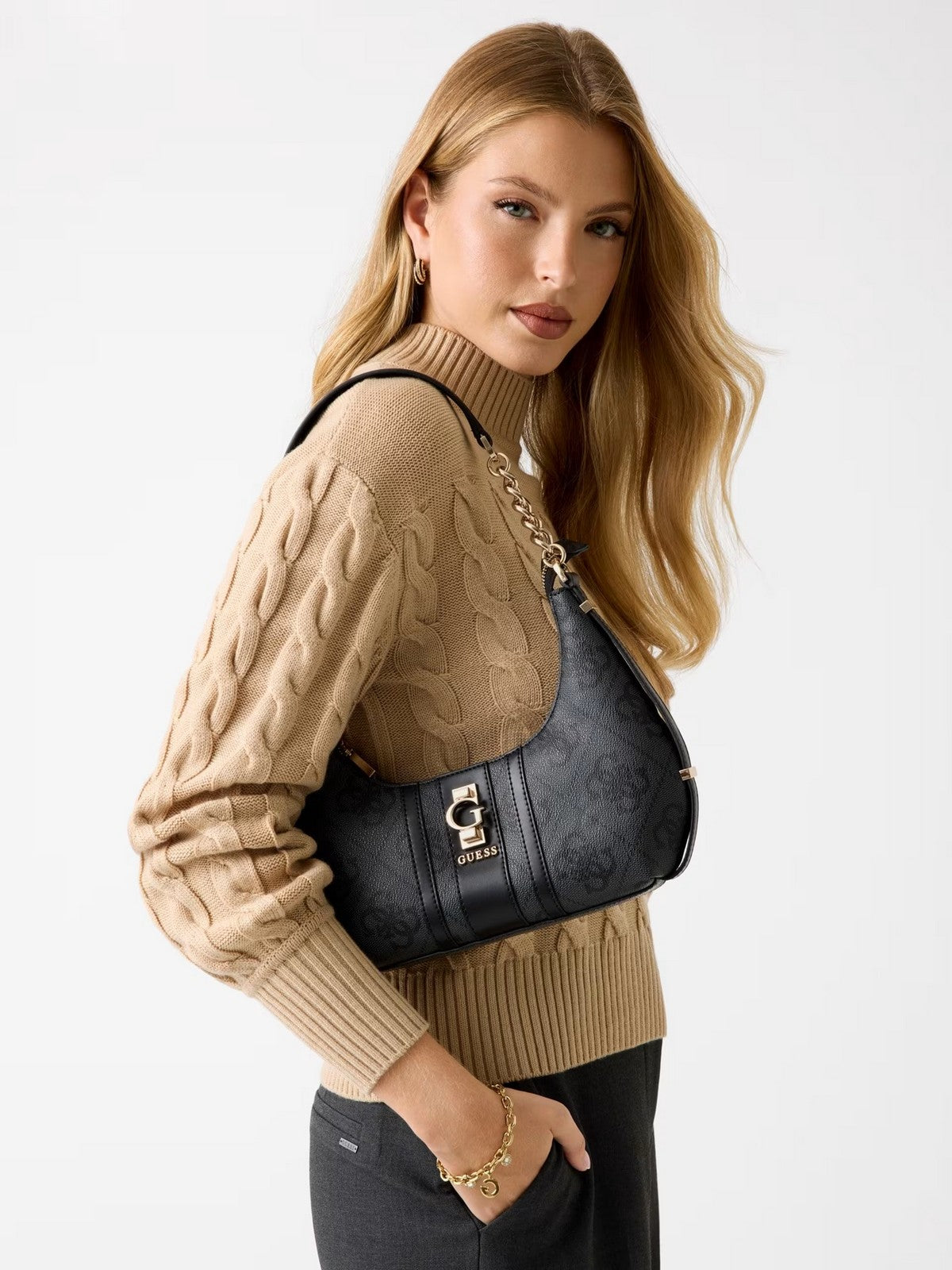 GUESS Borsa Donna ERENIA TOP ZIP SHOULDER BAG HWSO78 38180 CLO COAL LOGO