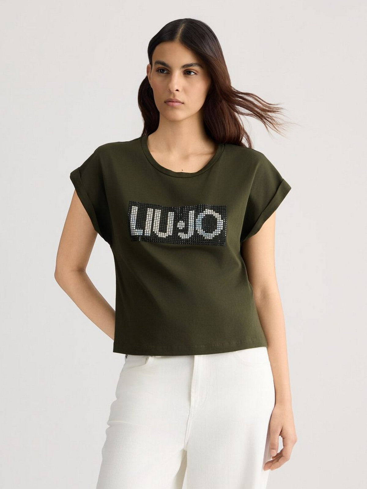LIU JO BEACHWEAR T-shirt Donna VA5151JS923 M9340 Lichene/strass bicol gioboutiqueweb