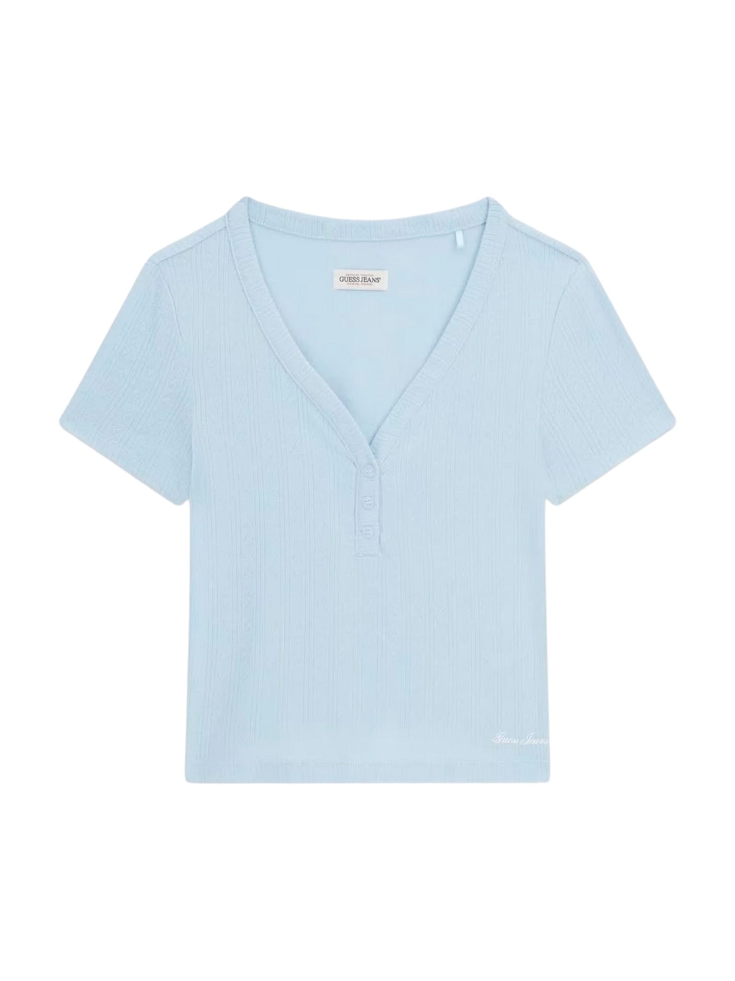 GUESS T-shirt Donna GJ POINTELLE SS HENLEY TOP W6GPB6 KG372 G7K2 FOG BLUE