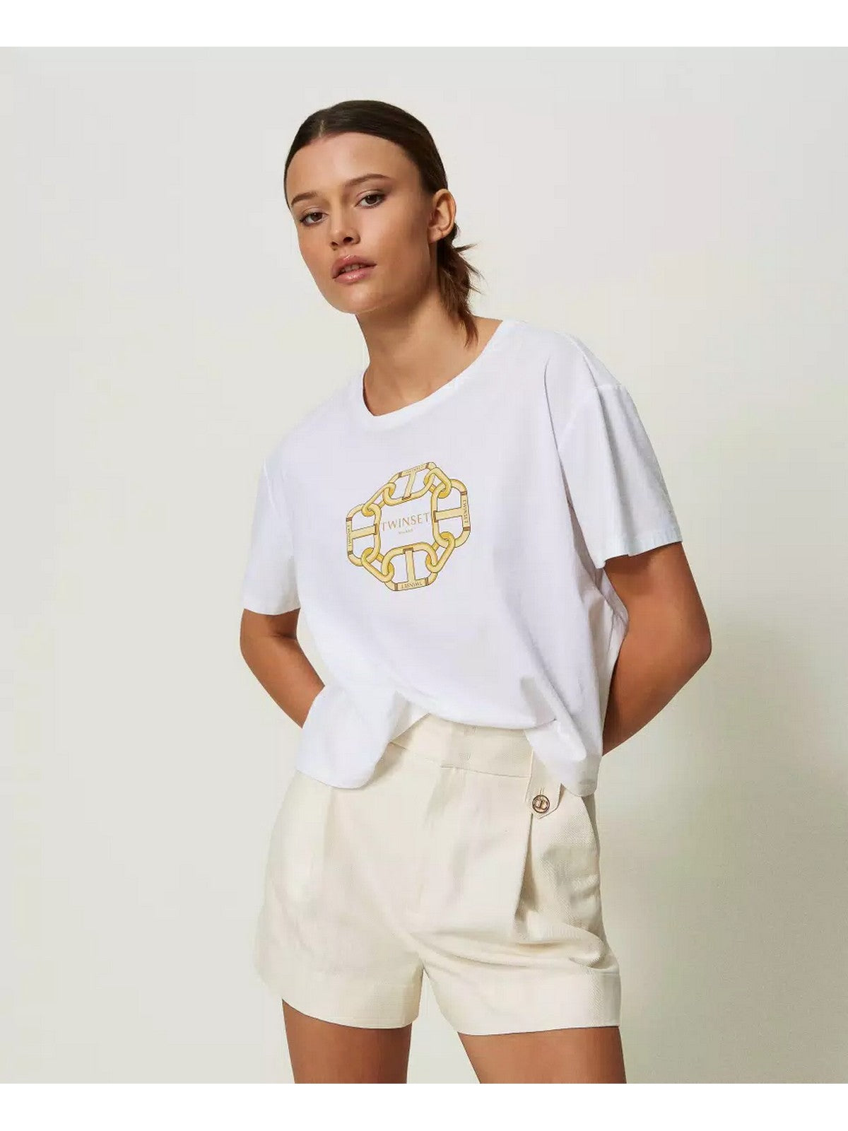 T-shirt bliźniaczy i kursowa kobieta 241TP221A 00001 White