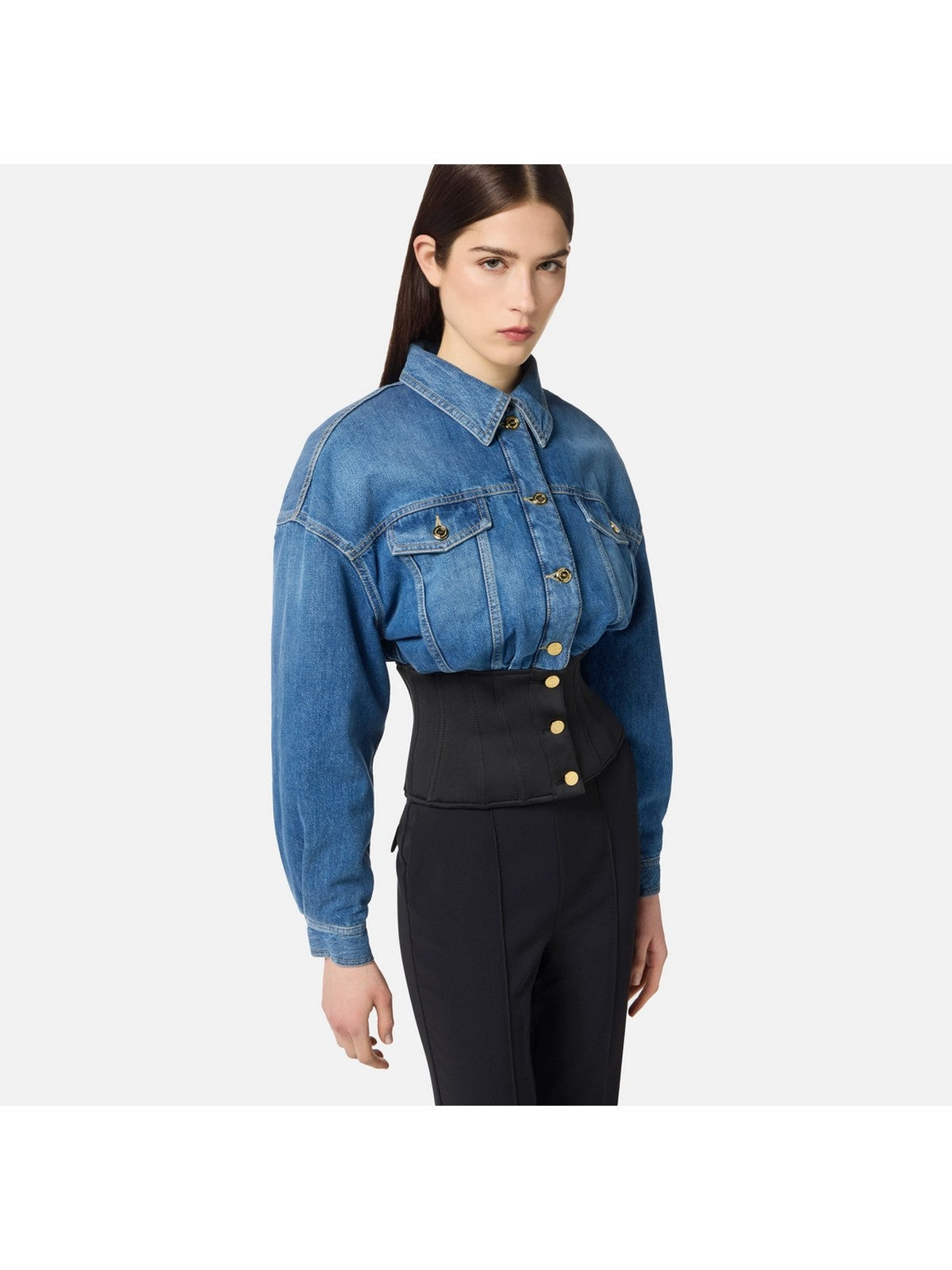 ELISABETTA FRANCHI Giubbino Donna BJ40N56E2 EI1 BLUE DENIM/NERO gioboutiqueweb