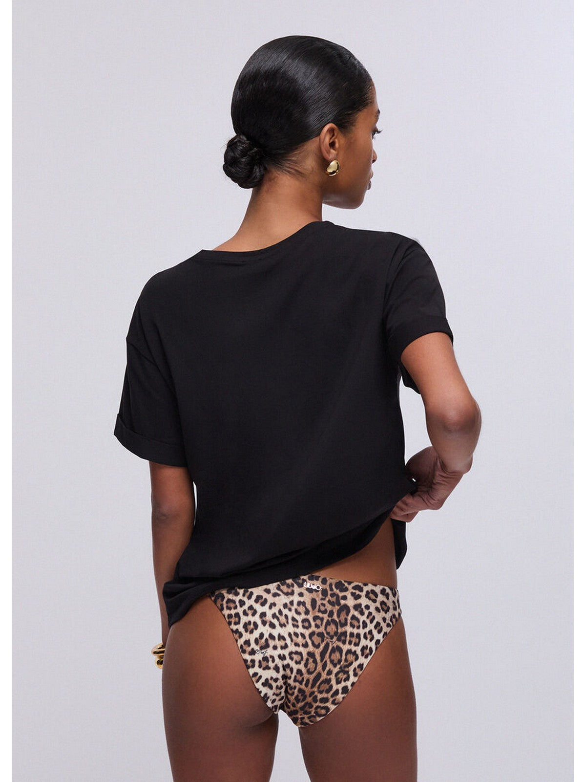 LIU JO BEACHWEAR T-shirt Donna VA6170JS003 P9494 Nero/small leopard