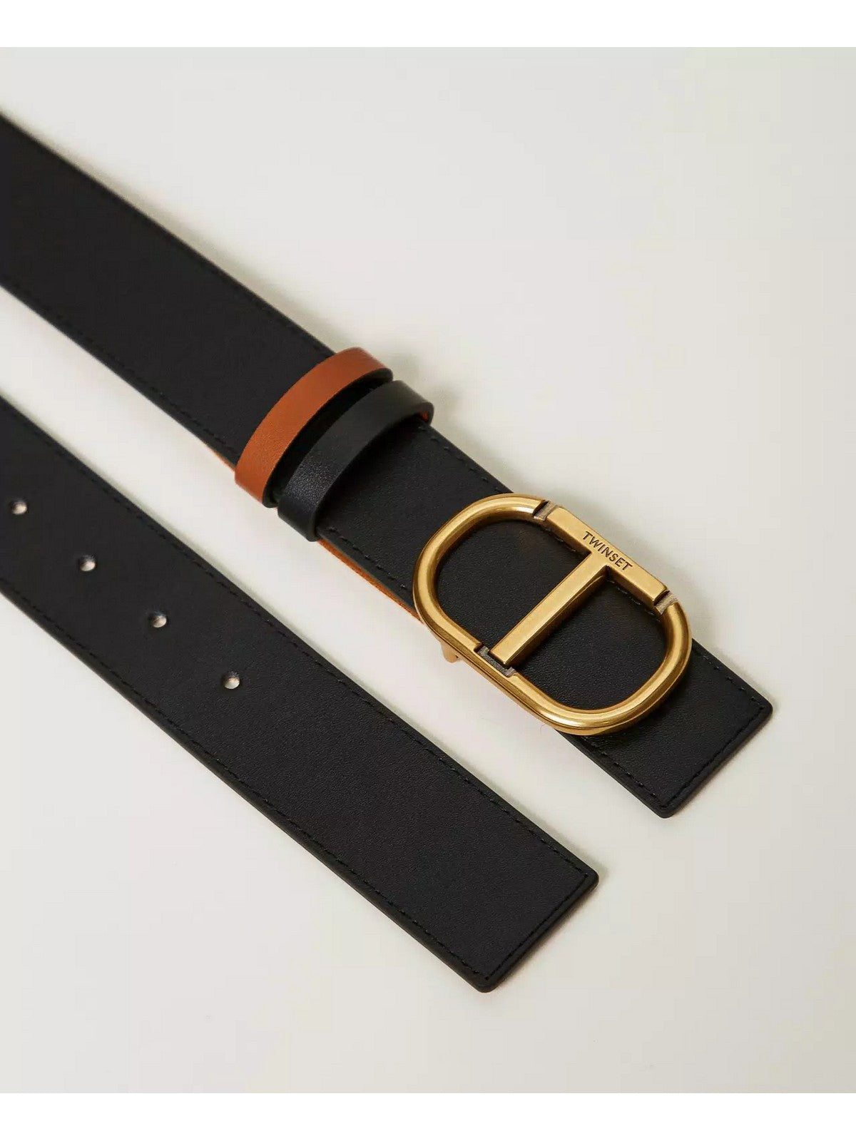 TWINSET Cintura Donna DOUBLE OVAL T BELT LEATHER 242TA4220 02490 Nero gioboutiqueweb