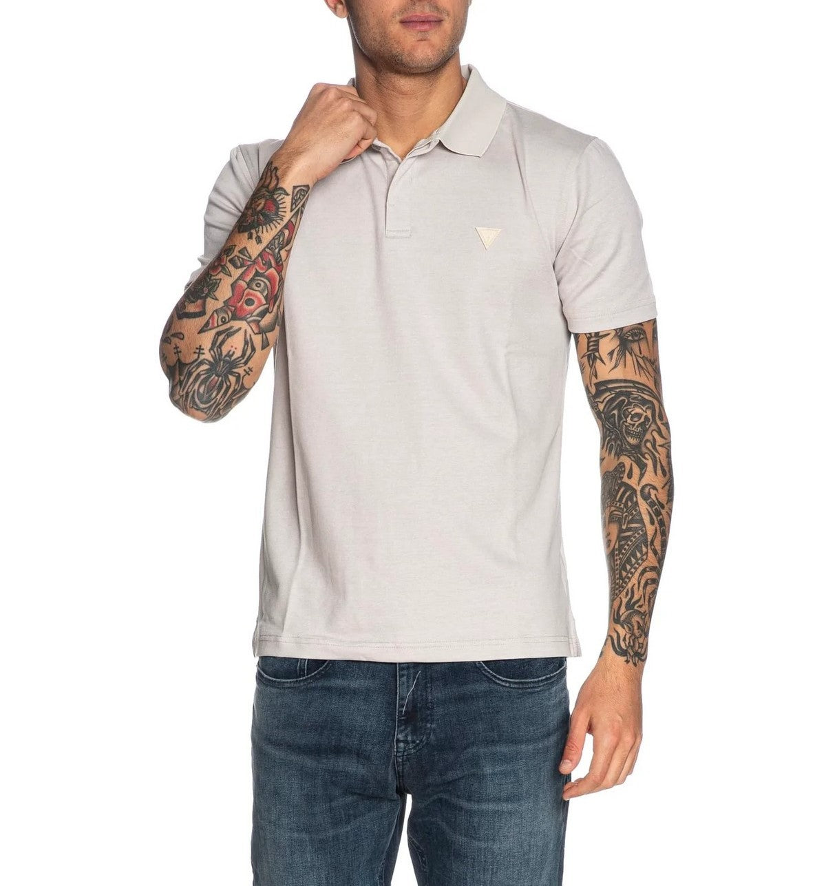 GUESS Polo Uomo SMALL TRIANGLE YD SS POLO M5RP02 KCLR2 FJ6A CLOUD WHITE YARN DYE gioboutiqueweb