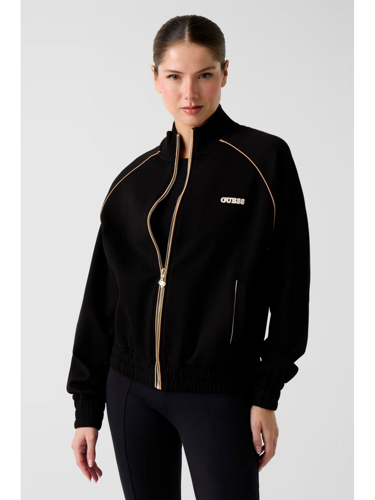 GUESS SPORT Felpa Donna GEORGIA HIGH NECK FULL-ZIP SWE V6RQ00 KD852 JBLK Jet Black A996
