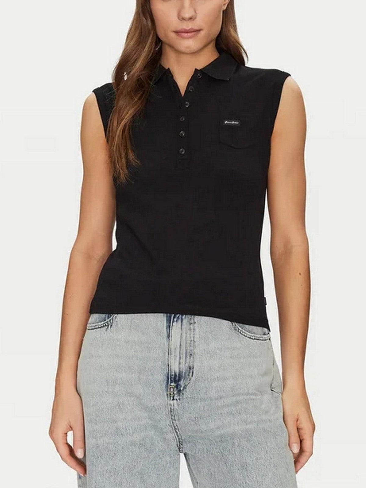 GUESS T-shirt Donna GJ SLEEVELESS COLLAR SLIM PKT W5GP24 KCYR1 JBLK Jet Black A996