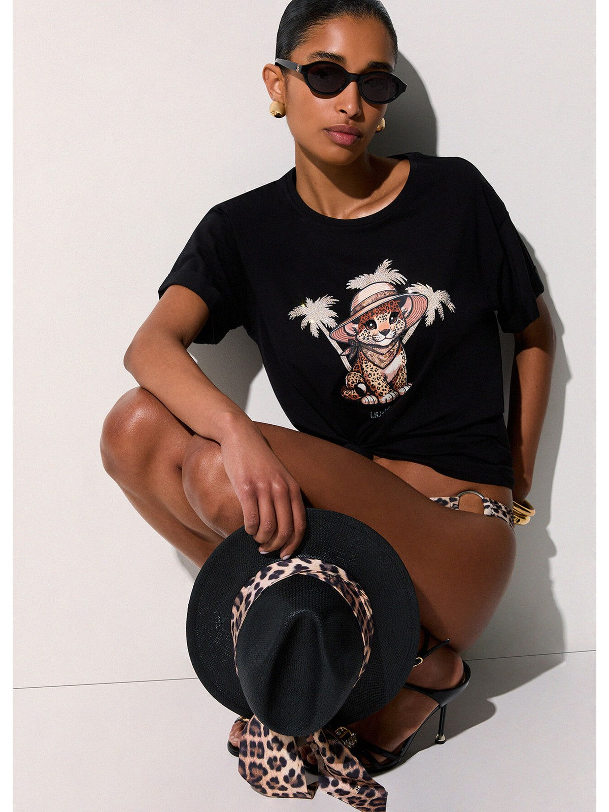 LIU JO BEACHWEAR T-shirt Donna VA6170JS003 P9494 Nero/small leopard