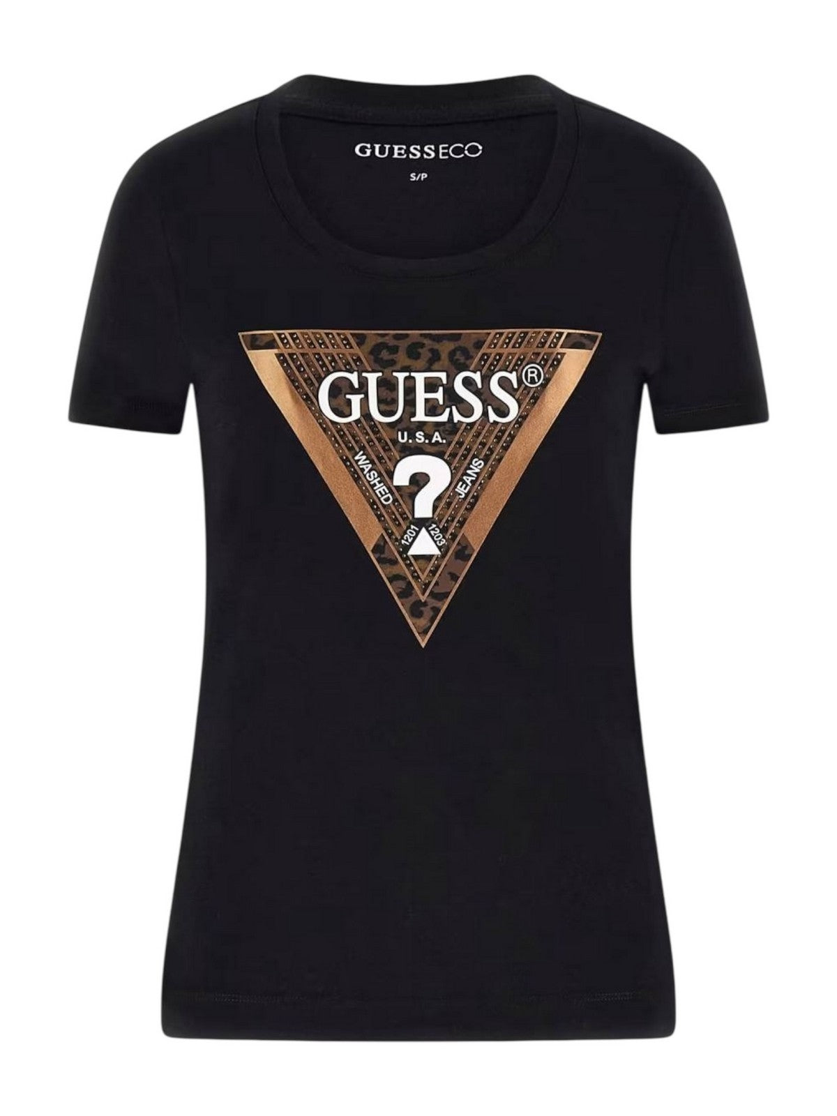 GUESS T-shirt Donna SS CN LEO TRIANGLE TEE W5BI28 J1314 JBLK Jet Black A996