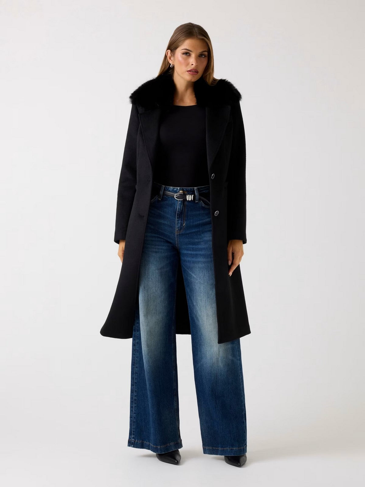 GUESS Cappotto Donna KAROLE FUR COLLAR COAT W5BL19 W2642 JBLK Jet Black A996