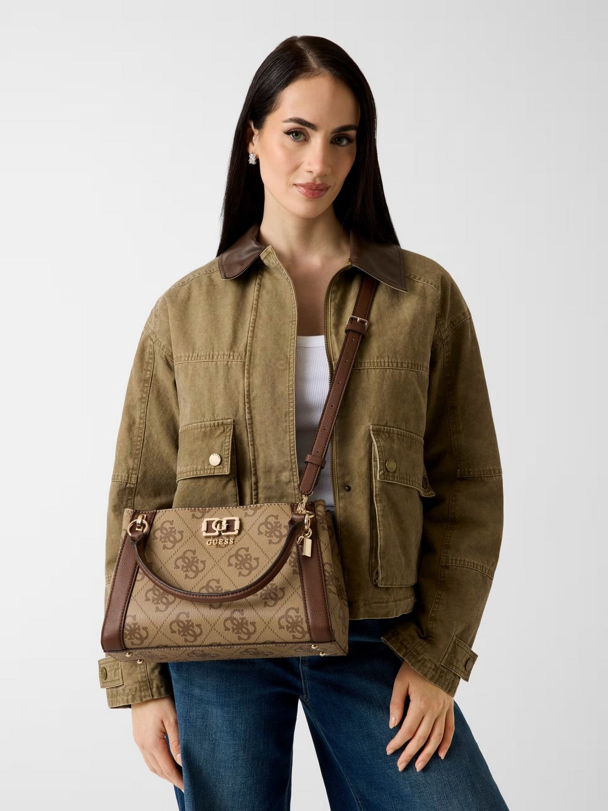 GUESS Borsa Donna KARNILLA LOGO GFRIEND SATHEL HWOS99 01060 LGW LATTE LOGO/BROWN