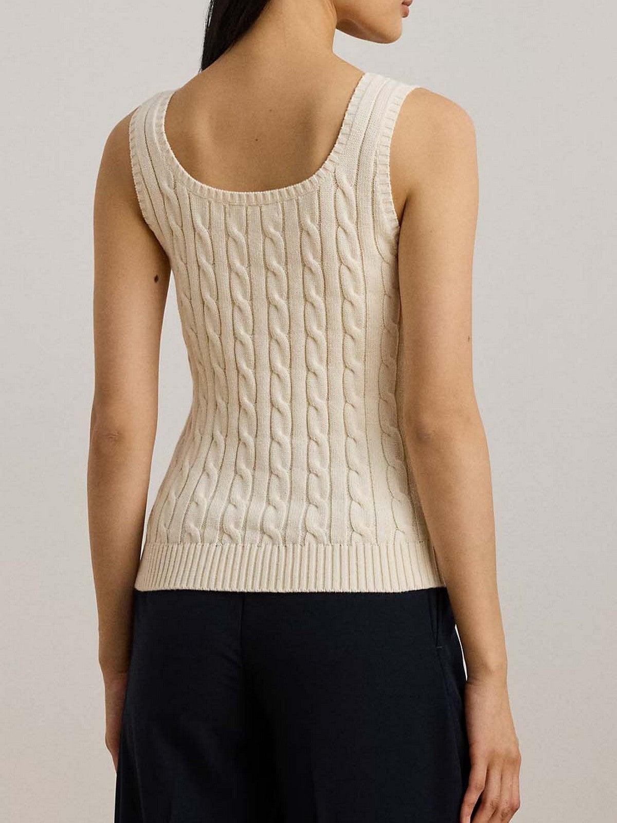 LAUREN RALPH LAUREN Camiseta sin mangas para mujer RIDUAN-SLEEVES-PULLOVER 200862152 001 MASCARPONE CREMA