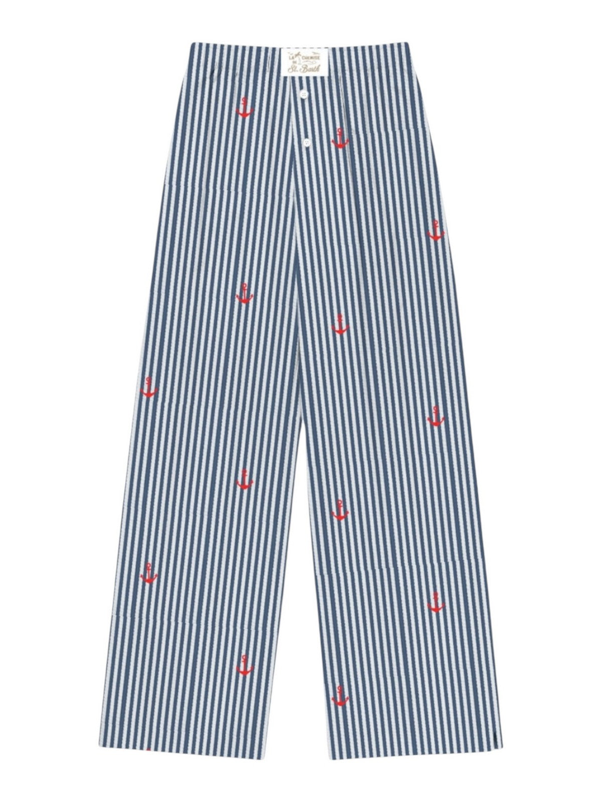 MC2 SAINT BARTH Pantalone Donna DOHA 00471L SEERSUCKER STRIPES V ANCHOR 61 EMB