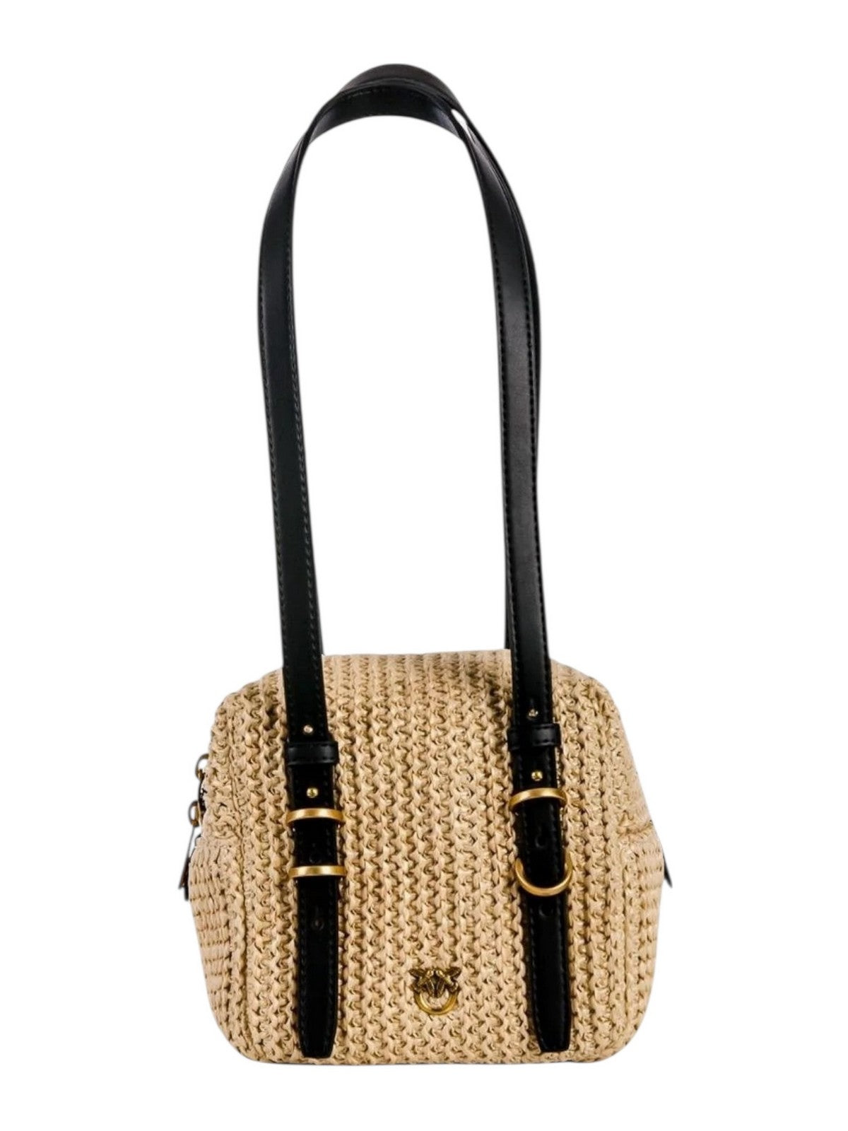 PINKO Borsa Donna CUBIC BAG RAFIA + VITELLO 106465-A391 C24Q RAFIA/NERO-ANTIQUE GOLD