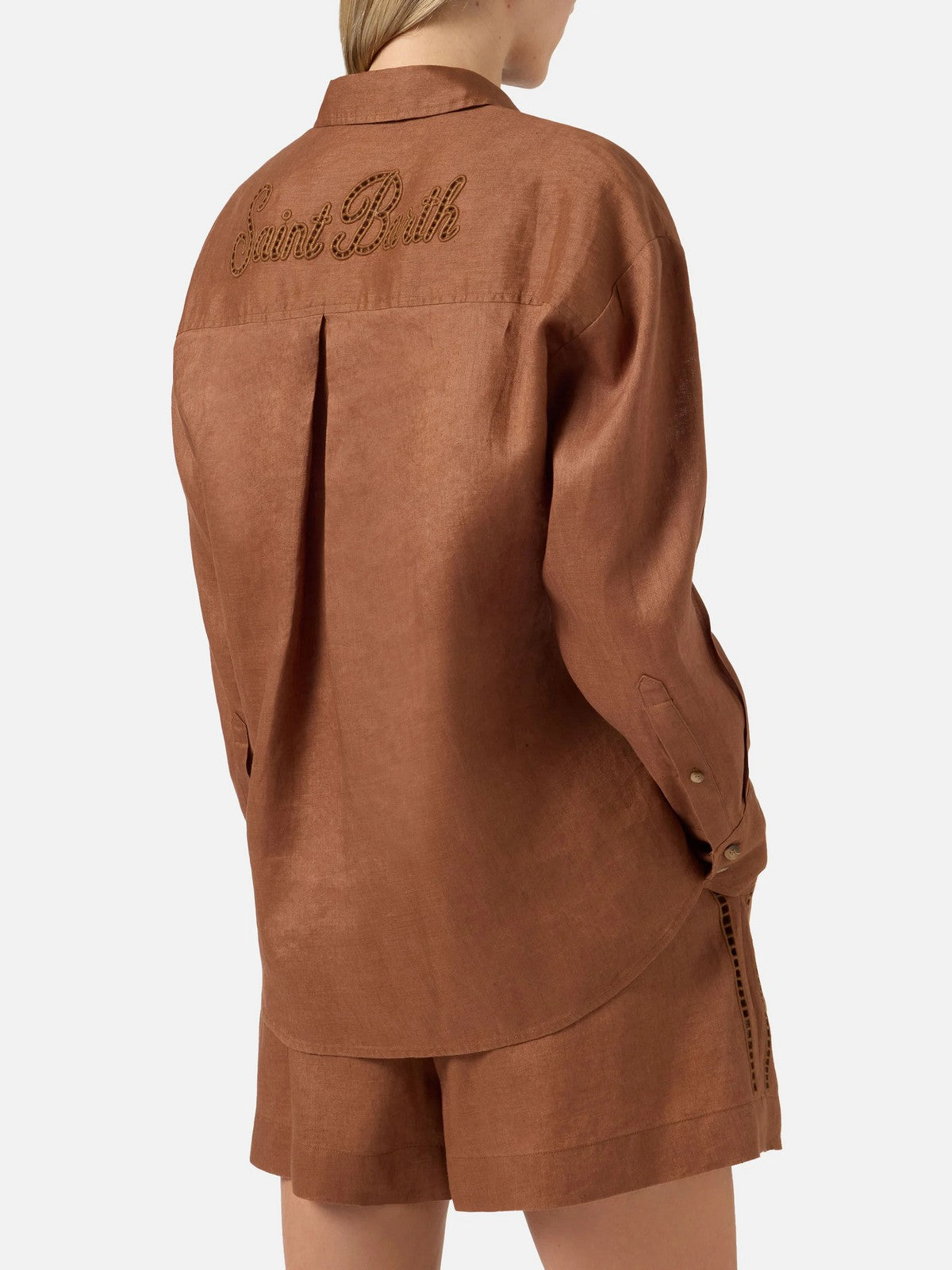 MC2 SAINT BARTH Camicia Donna CRISTAL POCKET 08806L LINEN SB HOLED 18 EMB
