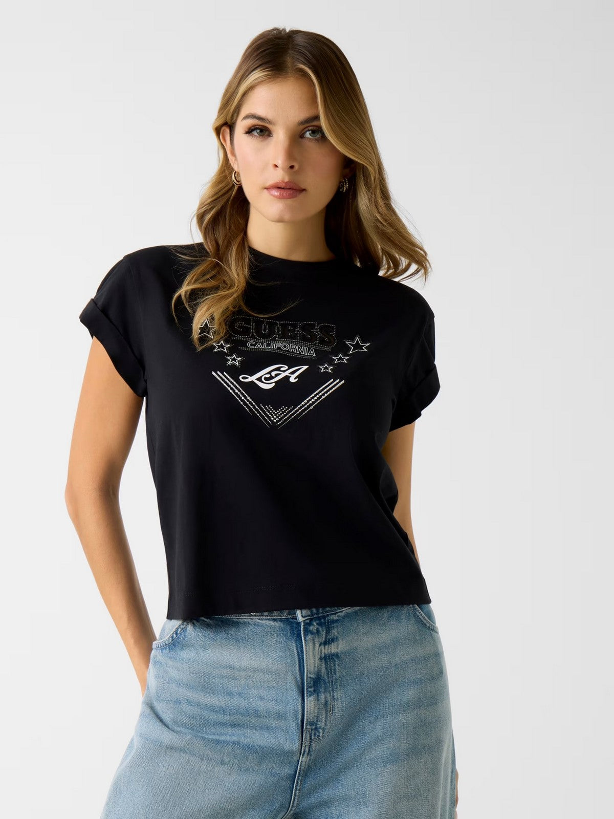 GUESS T-shirt Donna SS CN LA STARS TEE W6RI30 I3Z14 JBLK Jet Black A996