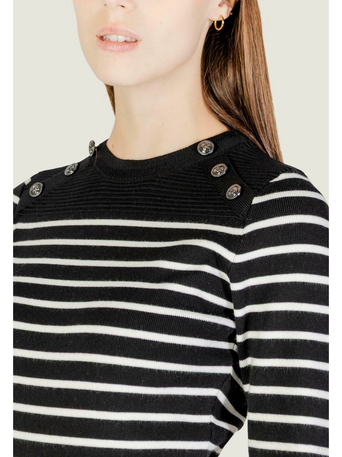 GUESS Maglione Donna LS CN HELEN SWTR W5BR36 Z0422 S9HU BLACK AND CREAM STRI