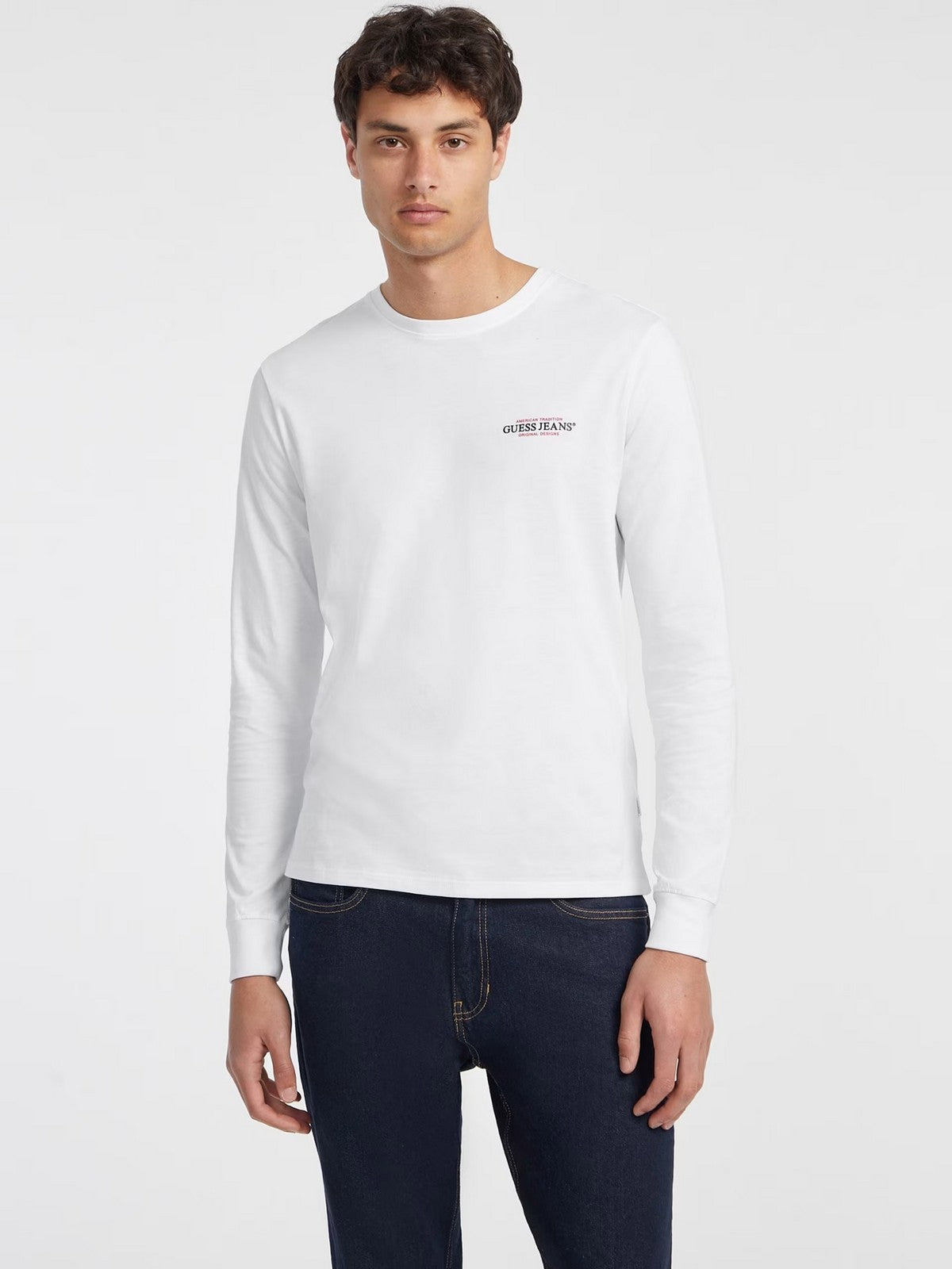 GUESS T-shirt Uomo GJ LS CN SLIM AMERICAN TR TEE M4YI54 K8HM0 G011 PURE WHITE