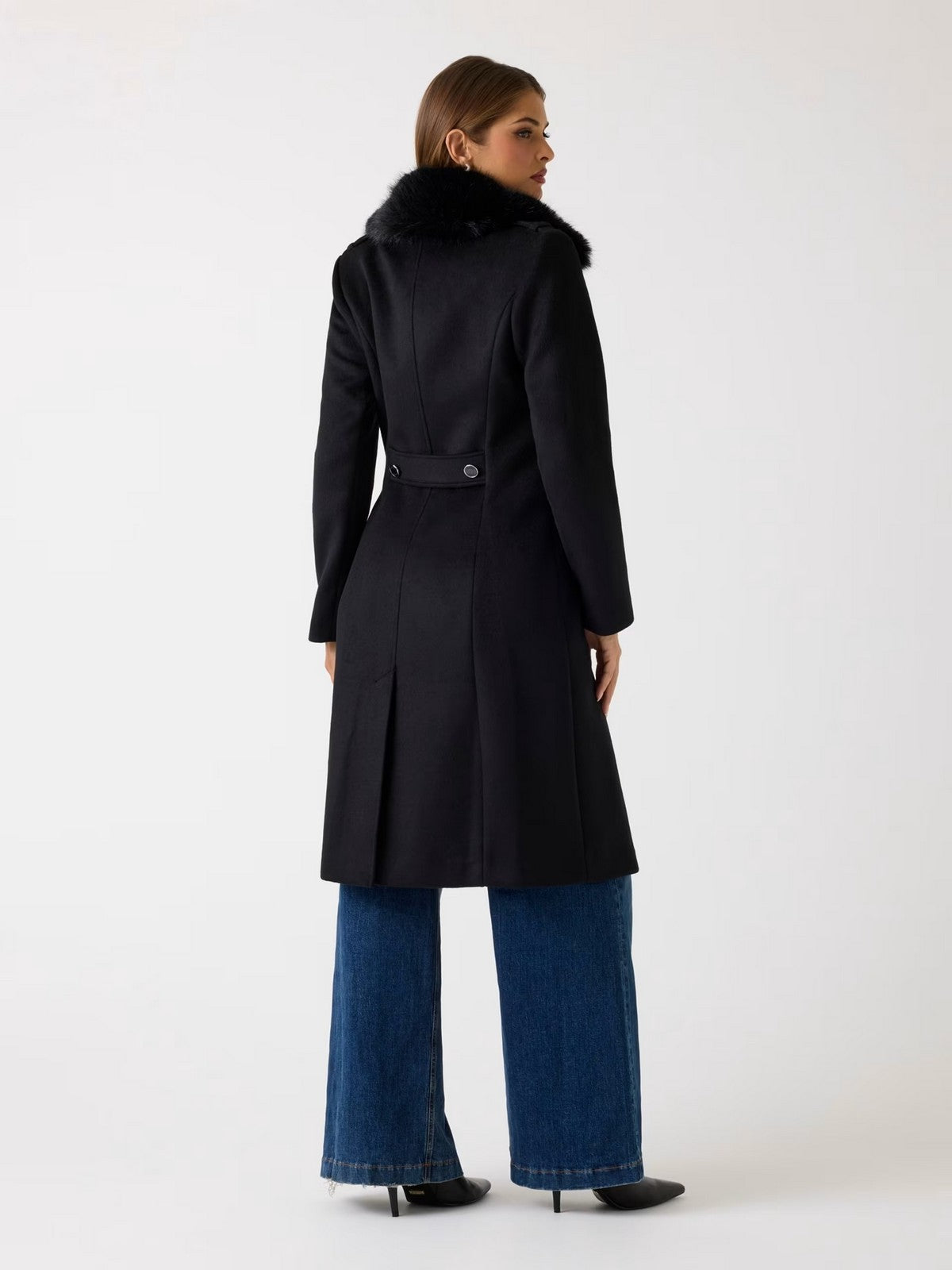 GUESS Cappotto Donna KAROLE FUR COLLAR COAT W5BL19 W2642 JBLK Jet Black A996