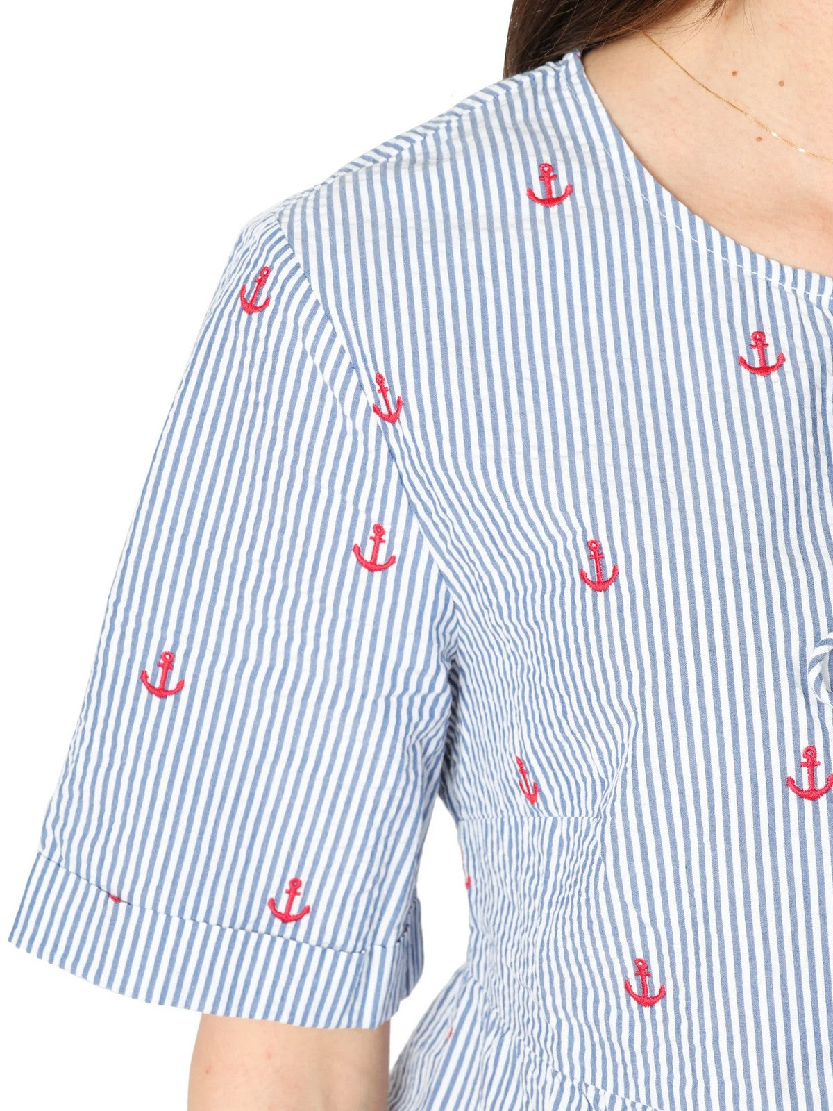 MC2 SAINT BARTH Blusa Donna ALYSON 00471L SEERSUCKER STRIPES V ANCHOR 61 EMB