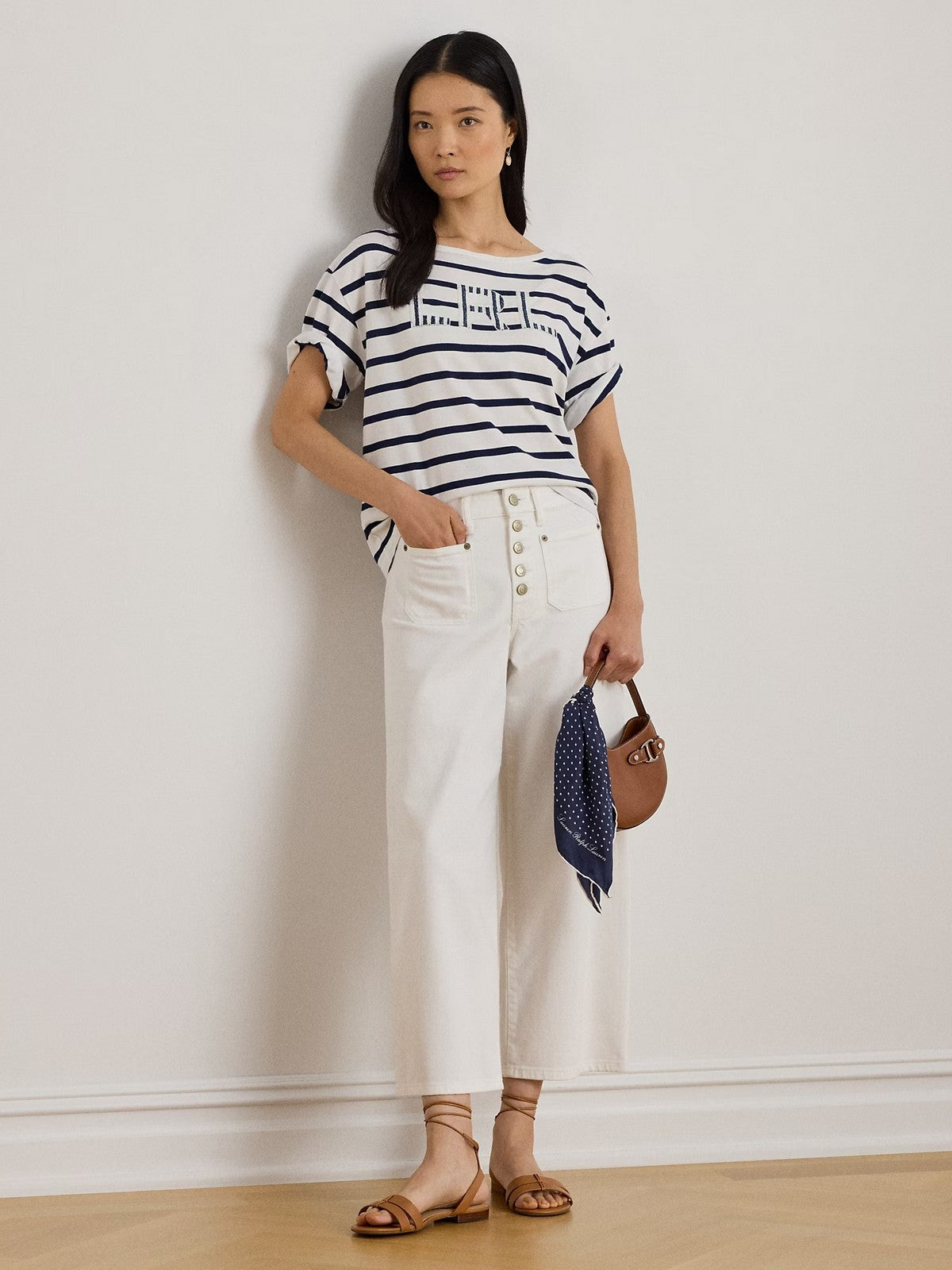 LAUREN RALPH LAUREN T-shirt Donna VAUDEN-SHORT SLEEVE-T-SHIRT 200P03752 002 WHITE/REFINED NAVY